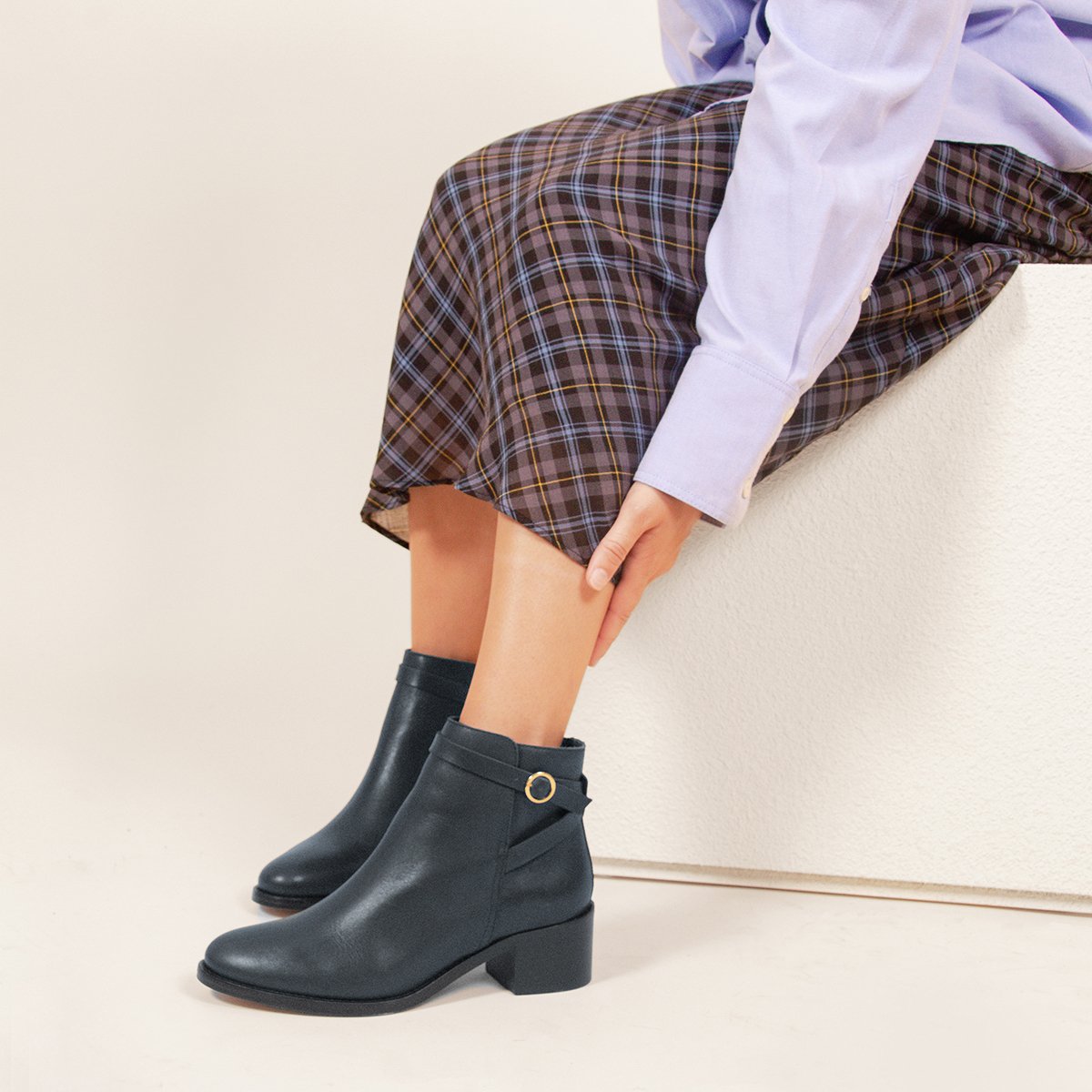 Leather riding mid-calf boots JULES & JENN Blue