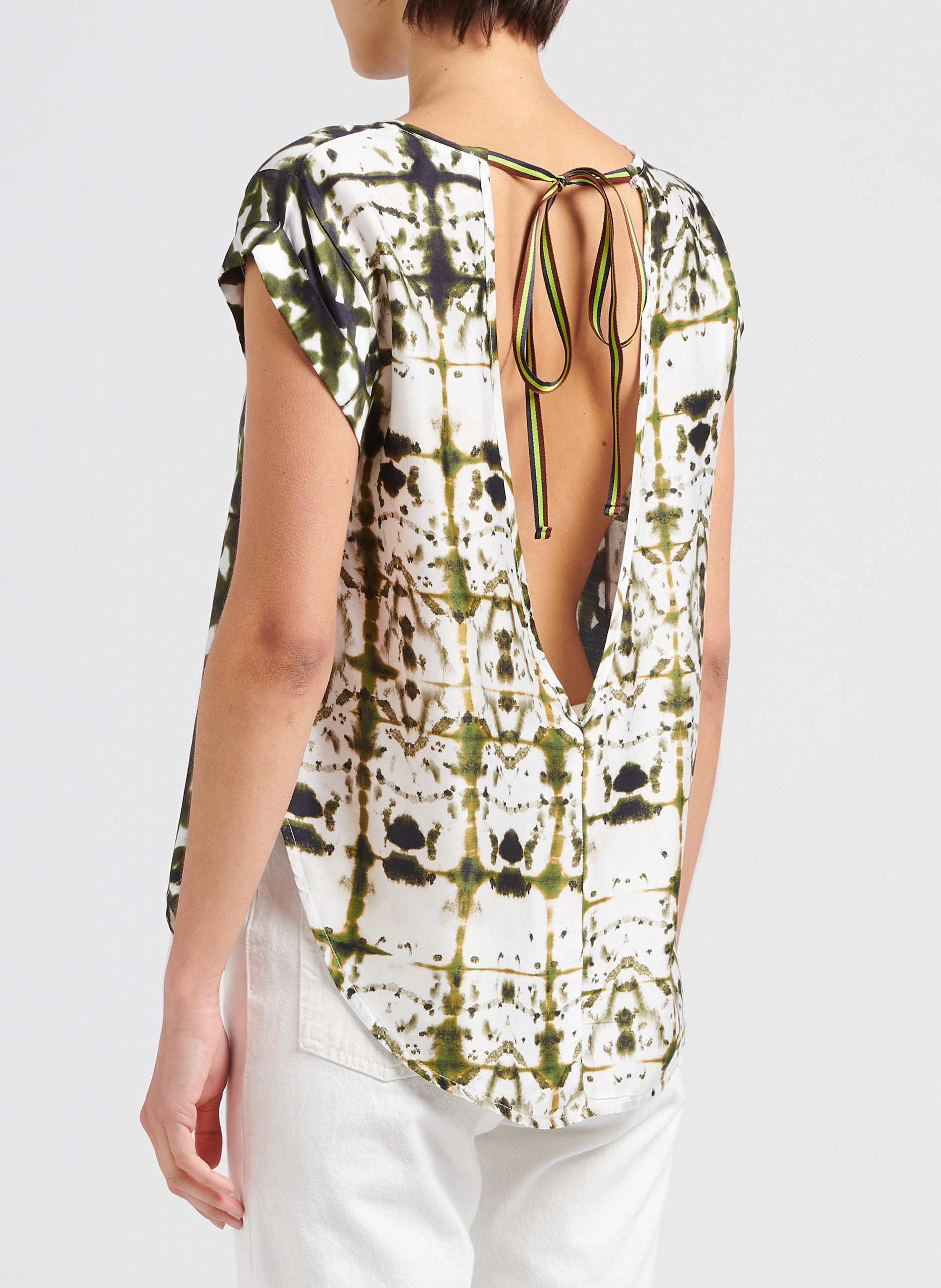 Top met ronde hals en print PLEASE Wit