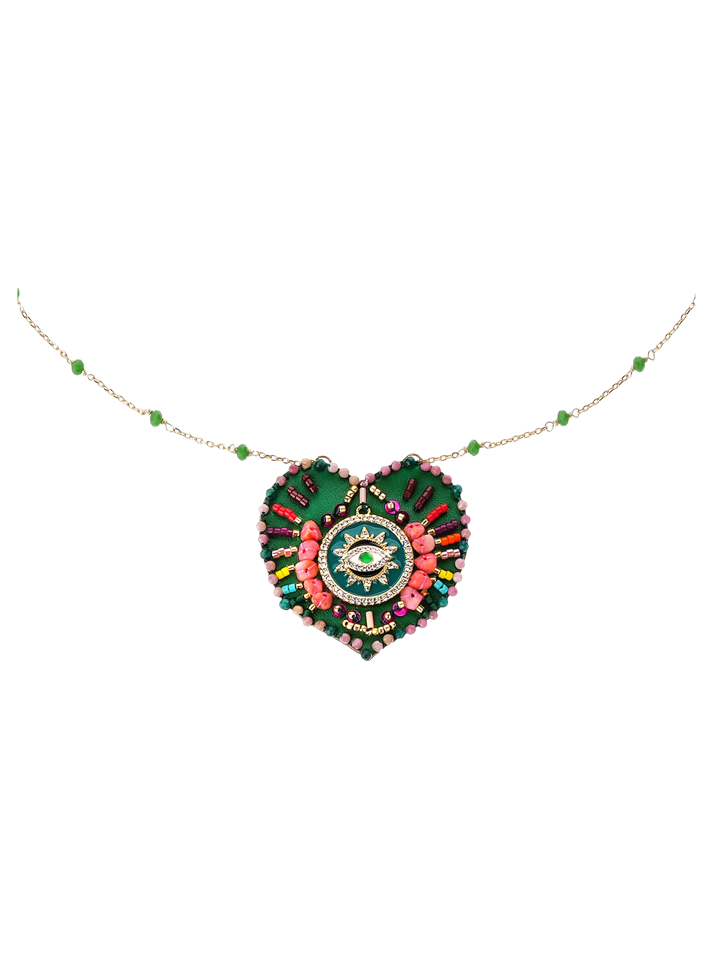 Chain necklace with central charm with pearls HIPANEMA Green