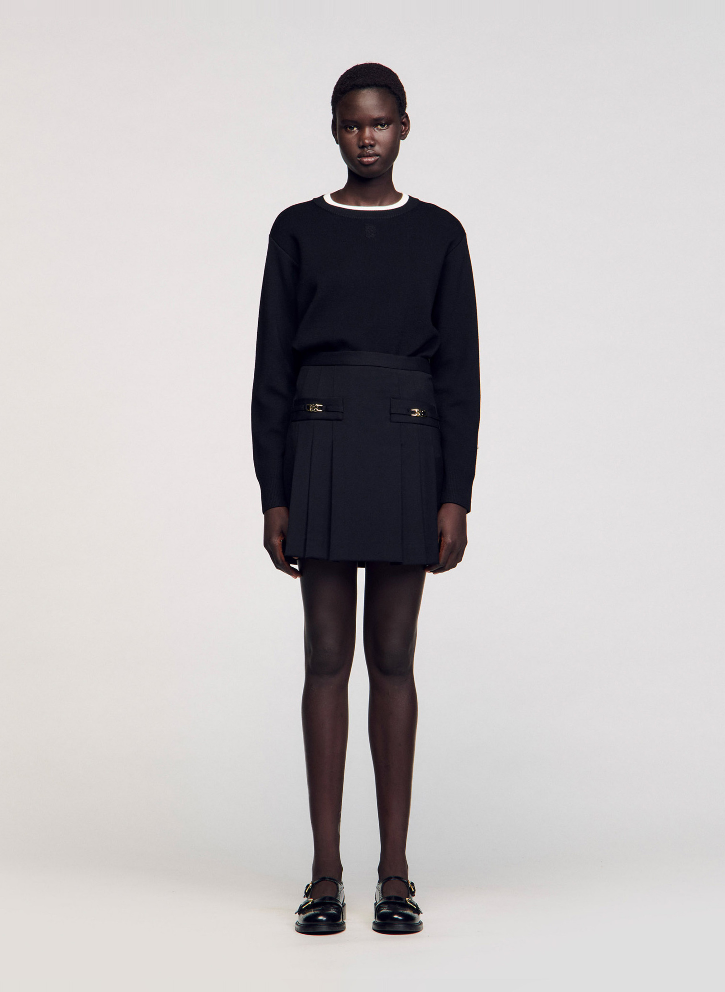 Jupe courte en laine SANDRO Noir