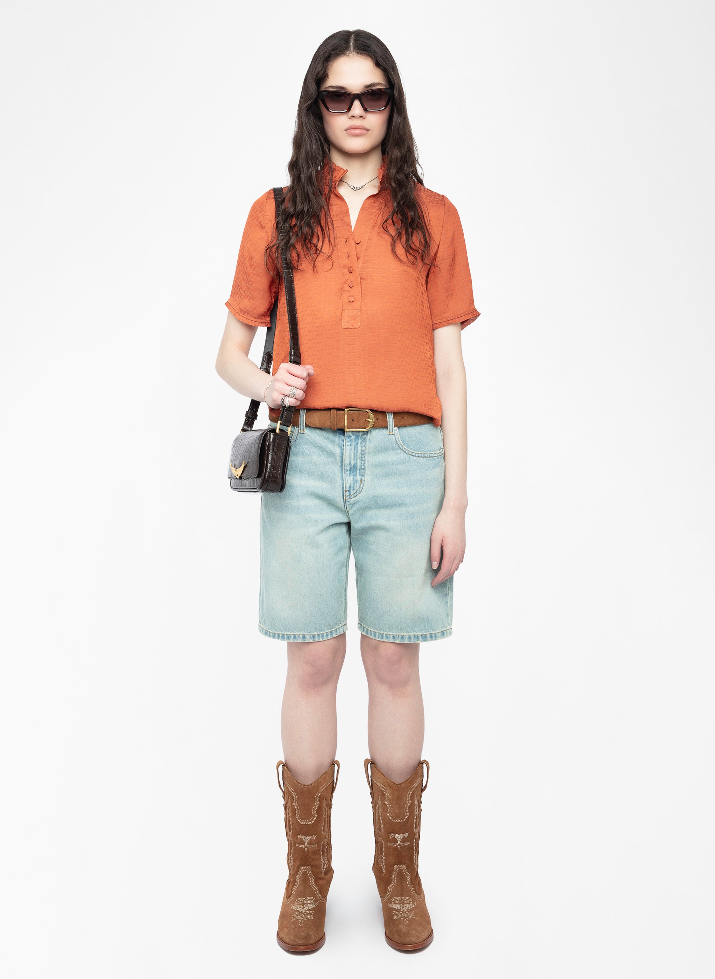 Top satiné à col victorien ZADIG&VOLTAIRE Marron