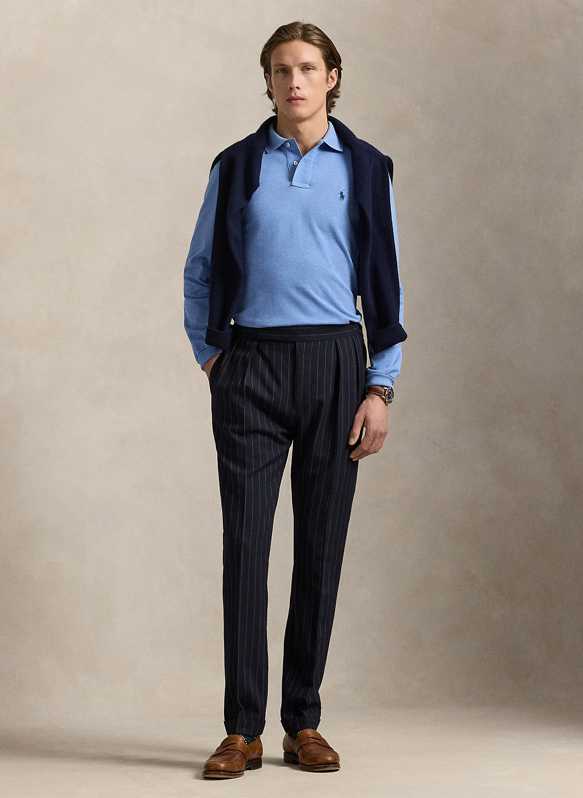 Polo manches longues regular-fit en piqué de coton POLO RALPH LAUREN Bleu