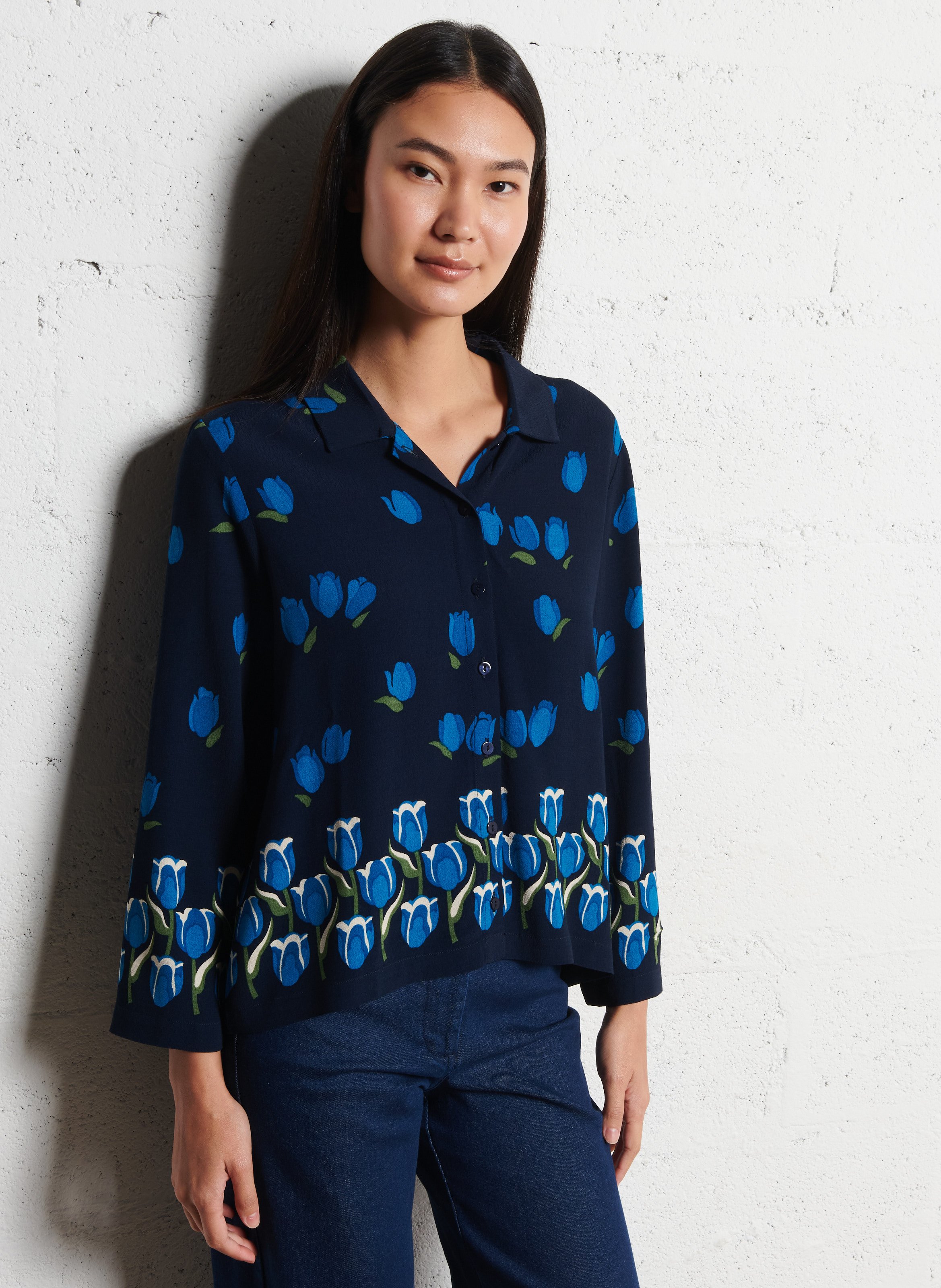 Flowing straight-cut shirt NICE THINGS Blue