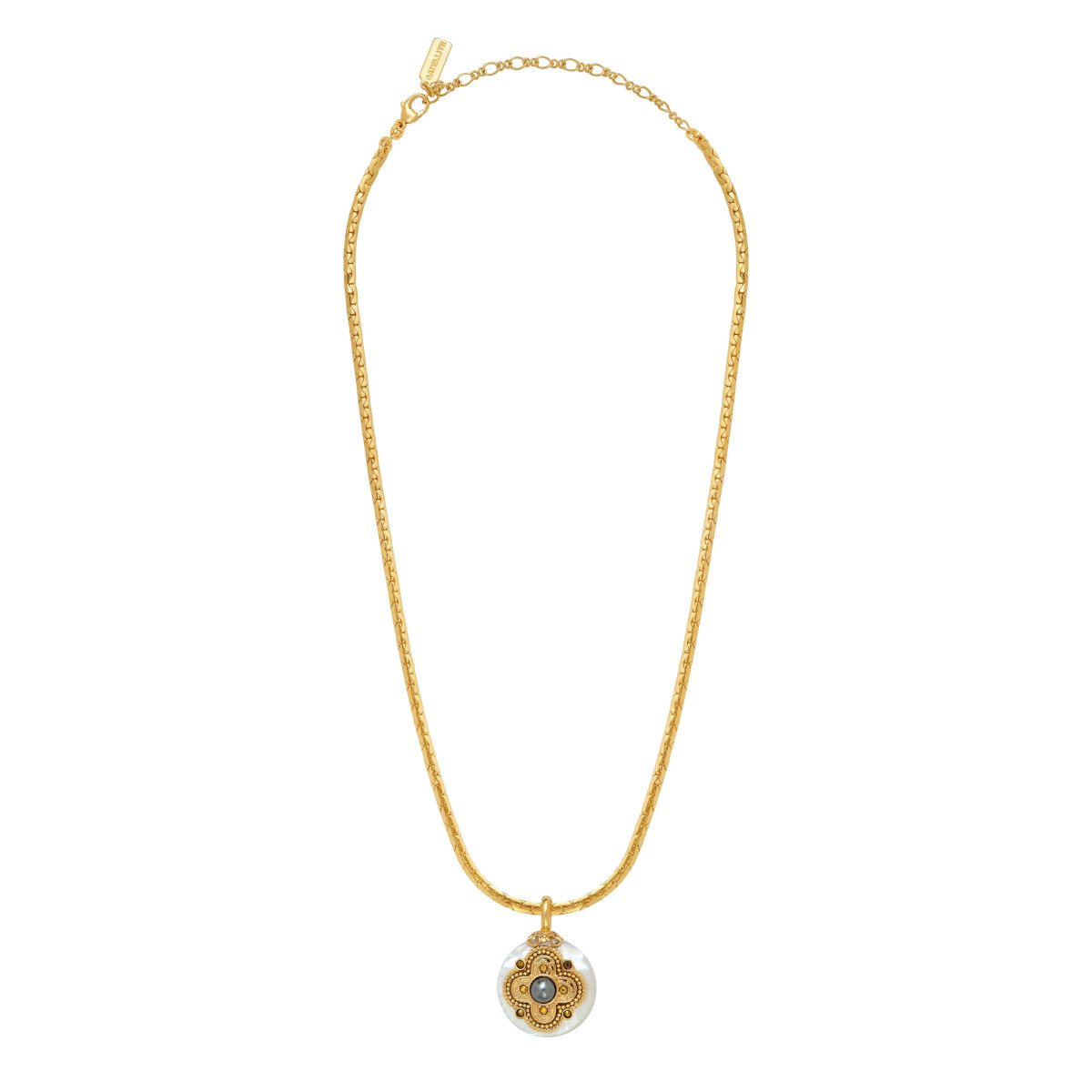 Collier pendentif positano maille haricot et médaille en nacre SATELLITE PARIS Blanc