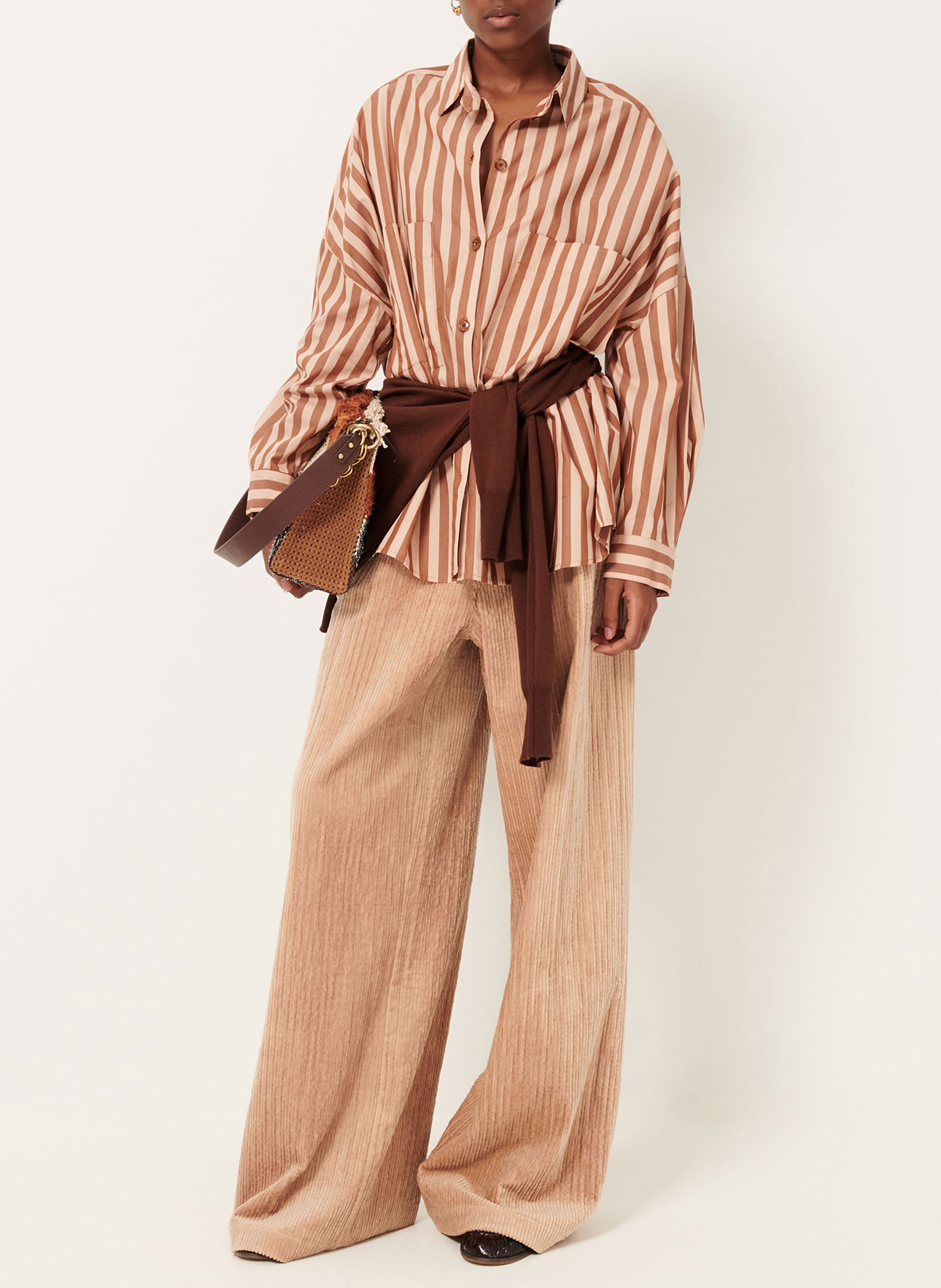 Chemise col classique manches contrastantes en coton SESSUN Brown