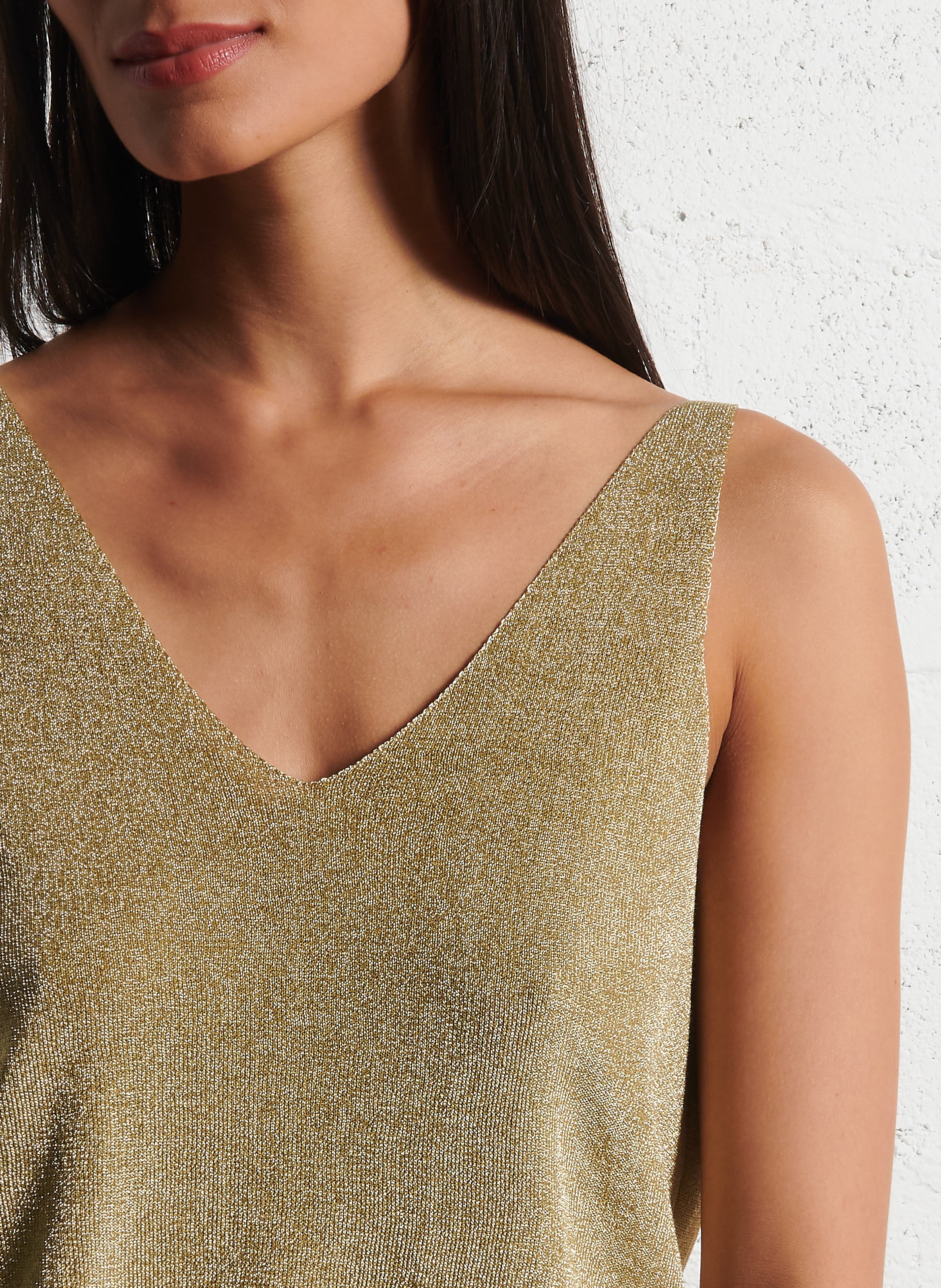 Mouwloze top met V-hals en pailletten BA&SH Goudkleurig