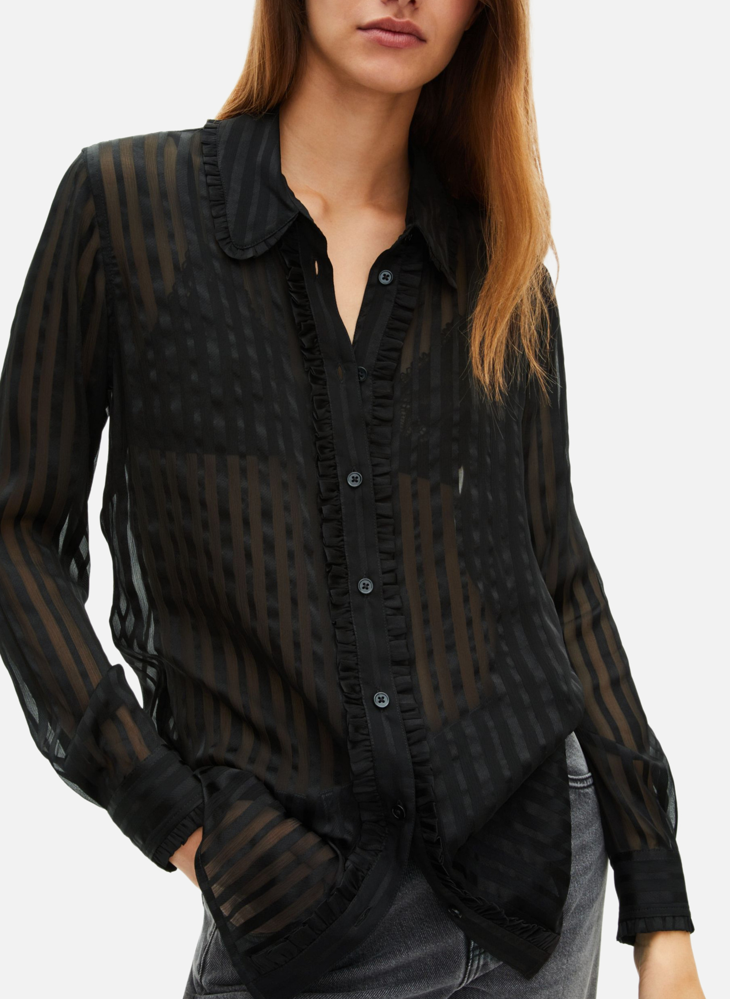Printed silk satin classic-collar shirt THE KOOPLES Black
