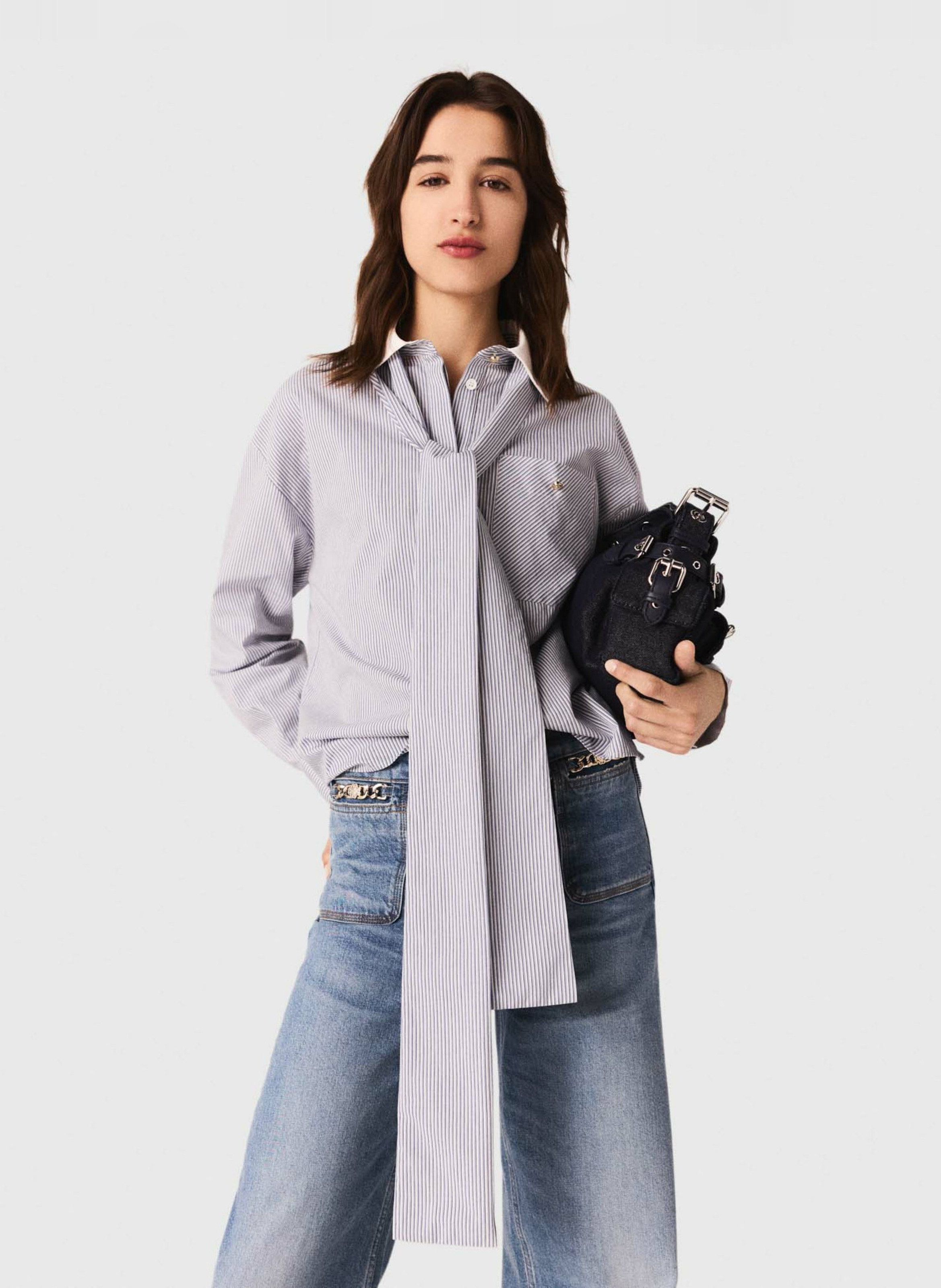 Cotton blend pussy bow shirt MAJE Blue