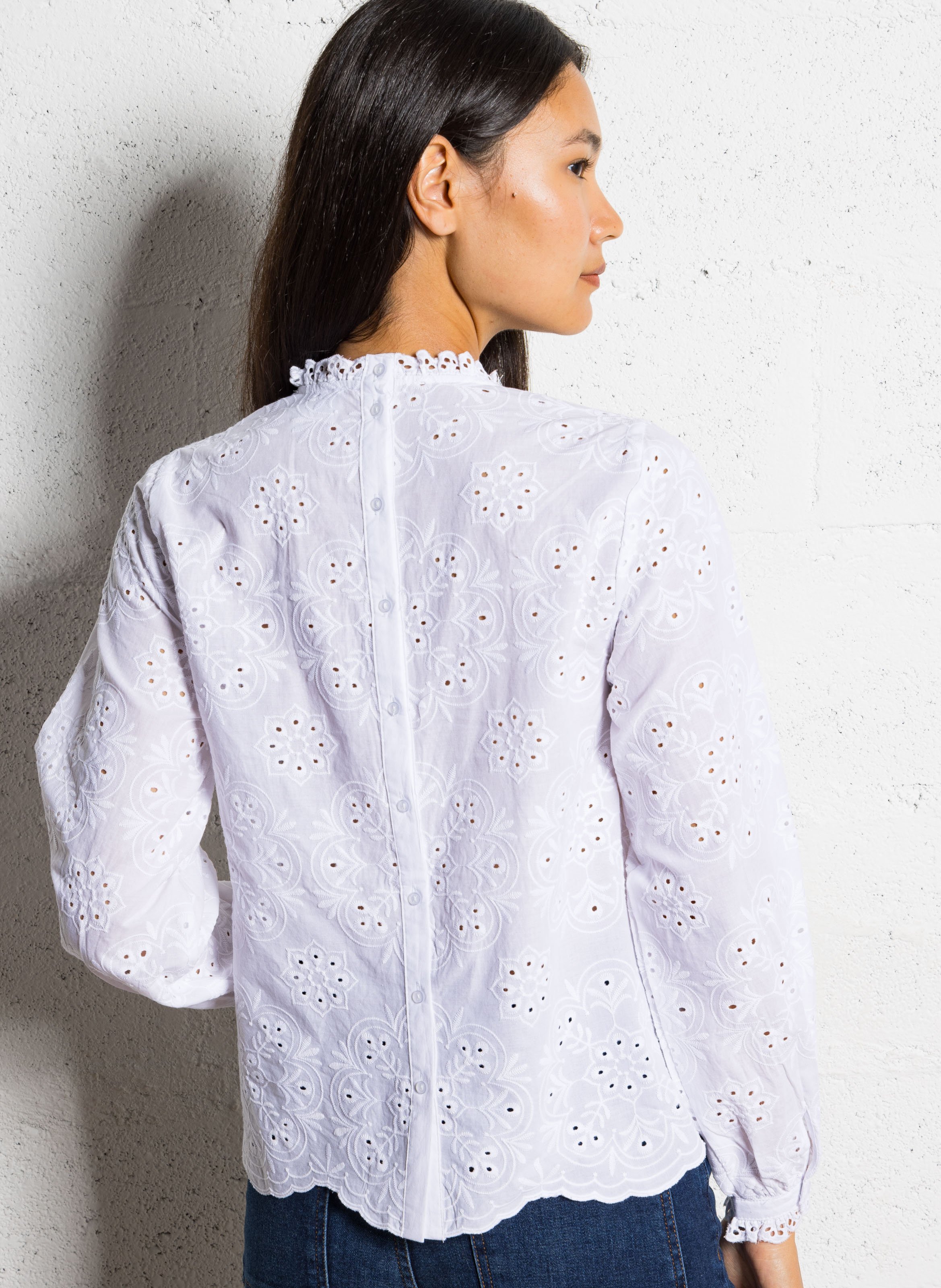 Blouse oversize col rond en coton brodé SUD EXPRESS Blanc