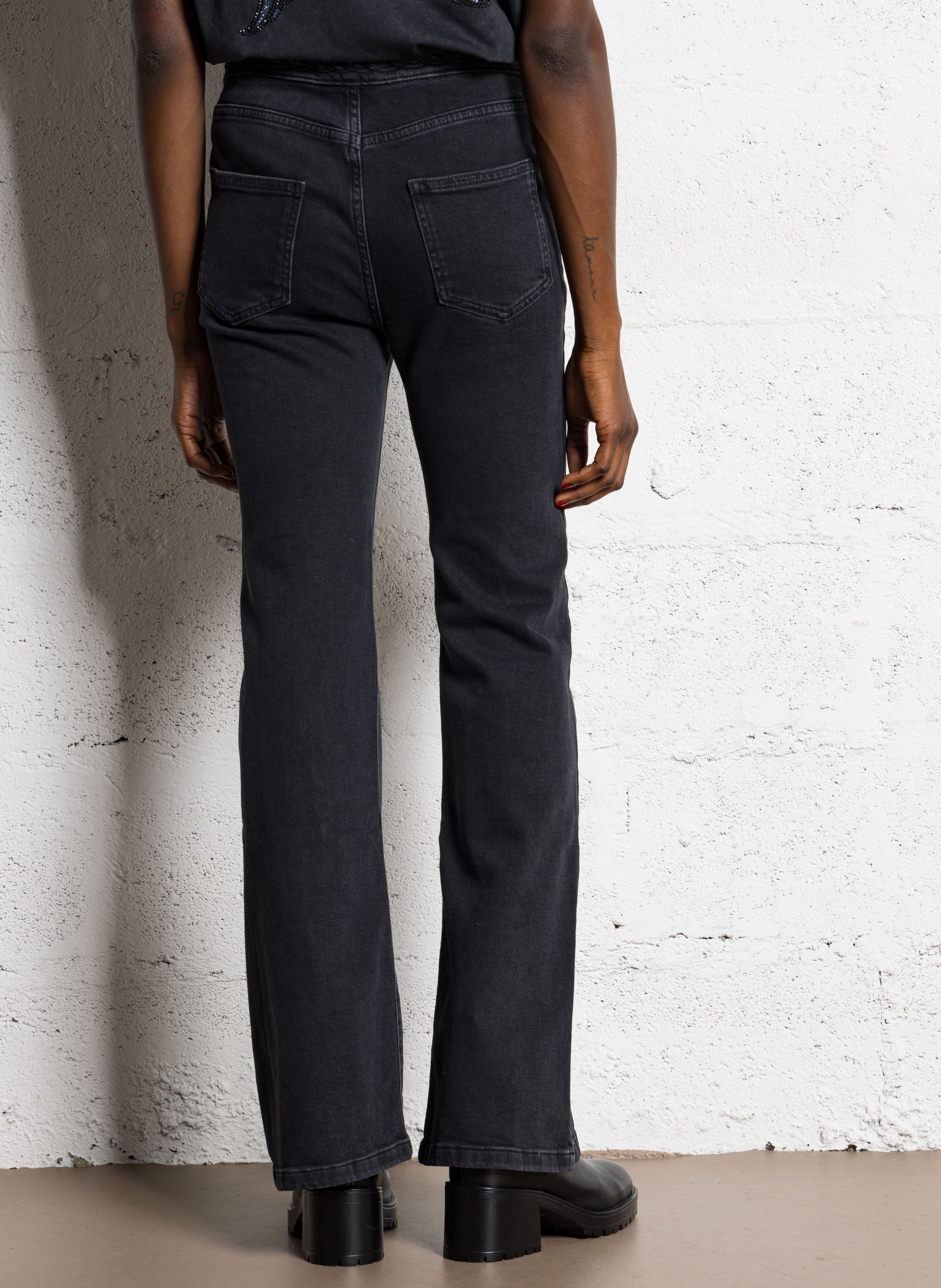 Jean flare en coton mélangé BERENICE Noir