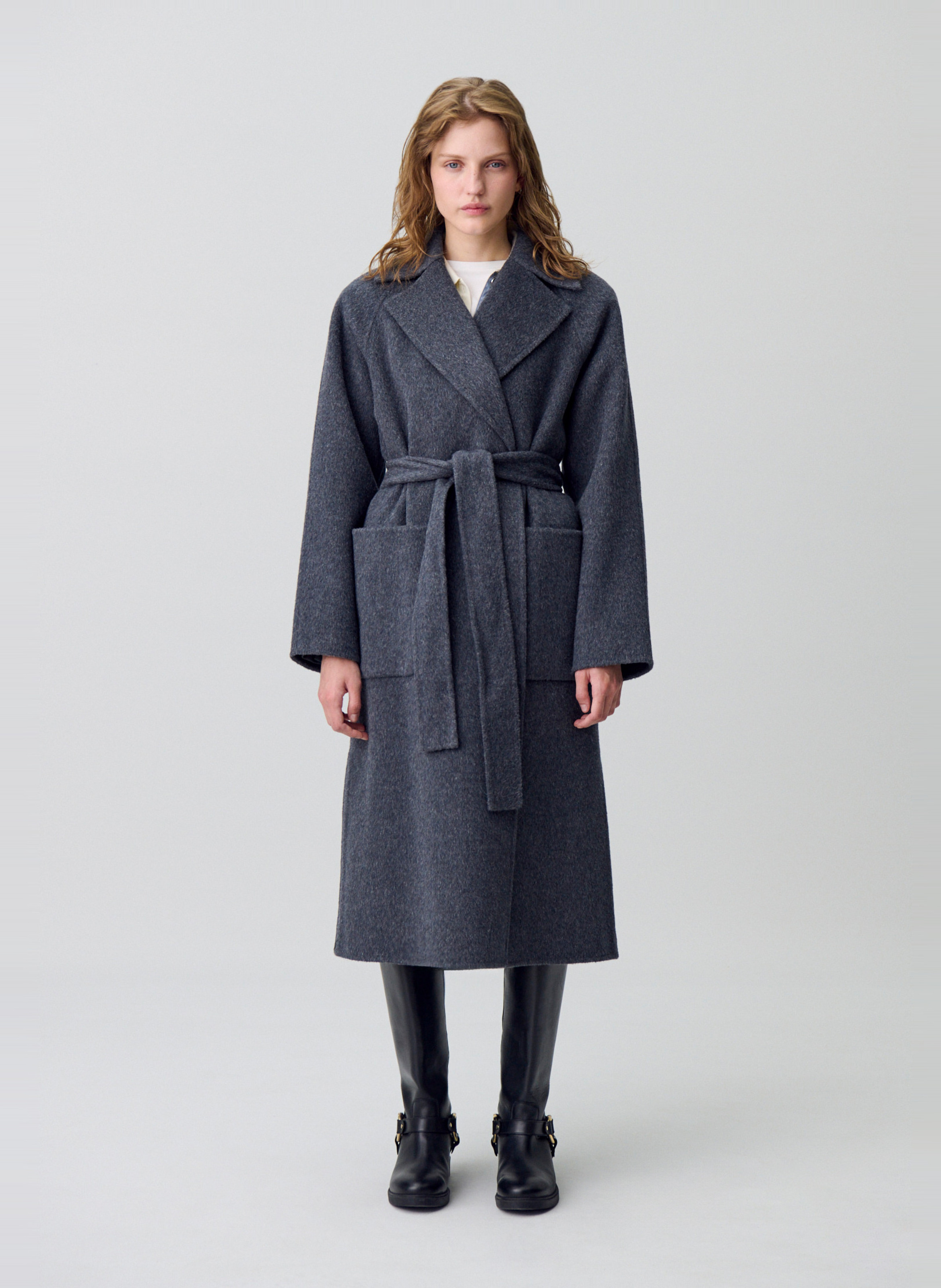 Manteau col tailleur en laine mélangée CLAUDIE PIERLOT Gris