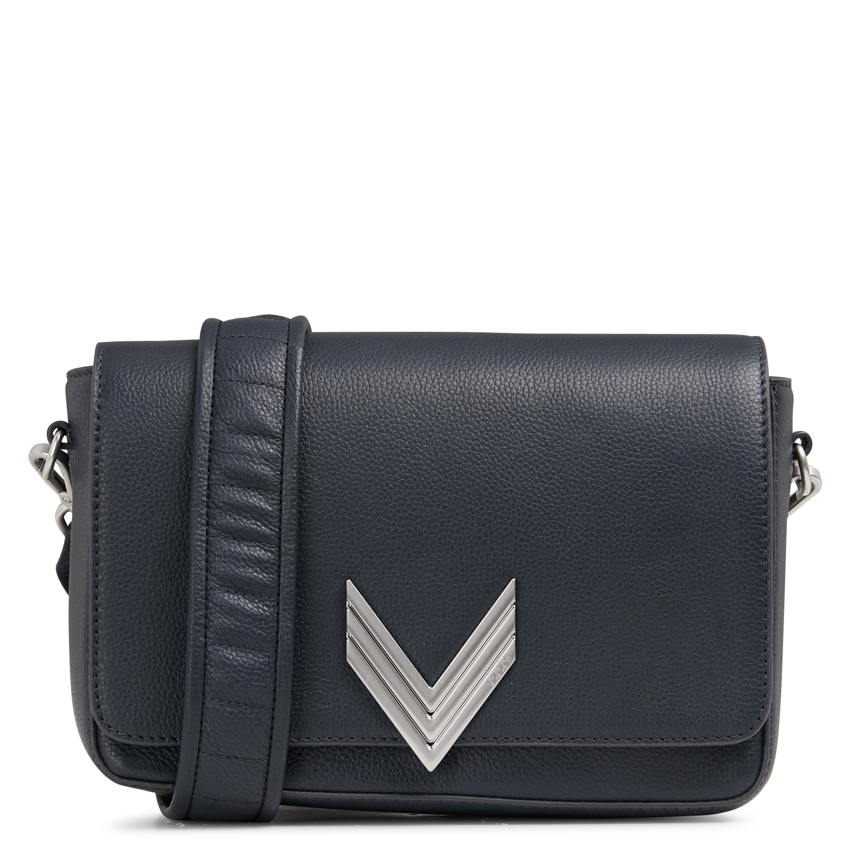 Grained leather flap shoulder bag with magnetic closure IKKS Blue