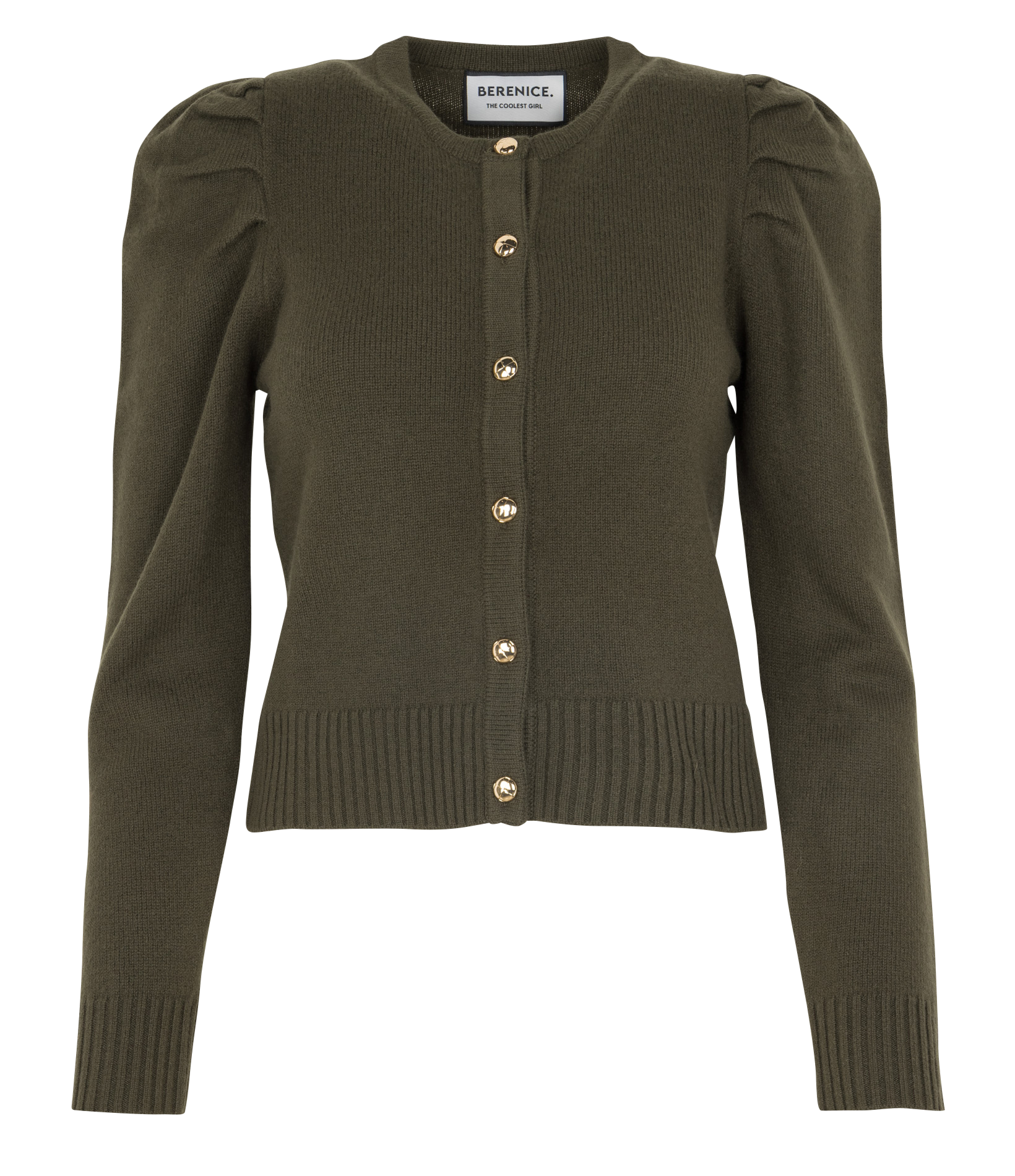 Gerade geschnittene Strickjacke aus Merinowolle mit Rundhalskragen BERENICE Khaki