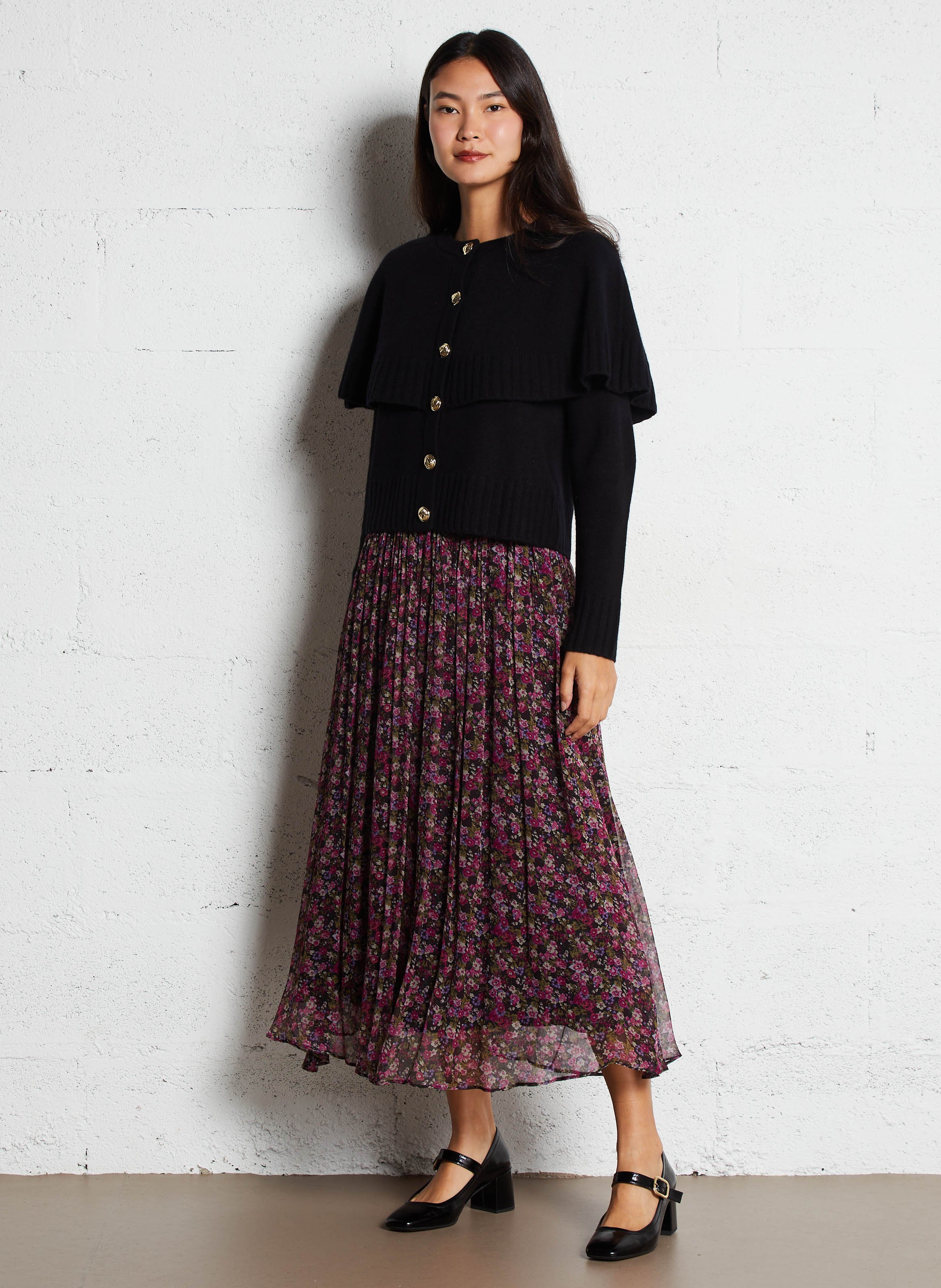 Strickjacke aus Wolle mit Rundhalsausschnitt BERENICE Schwarz