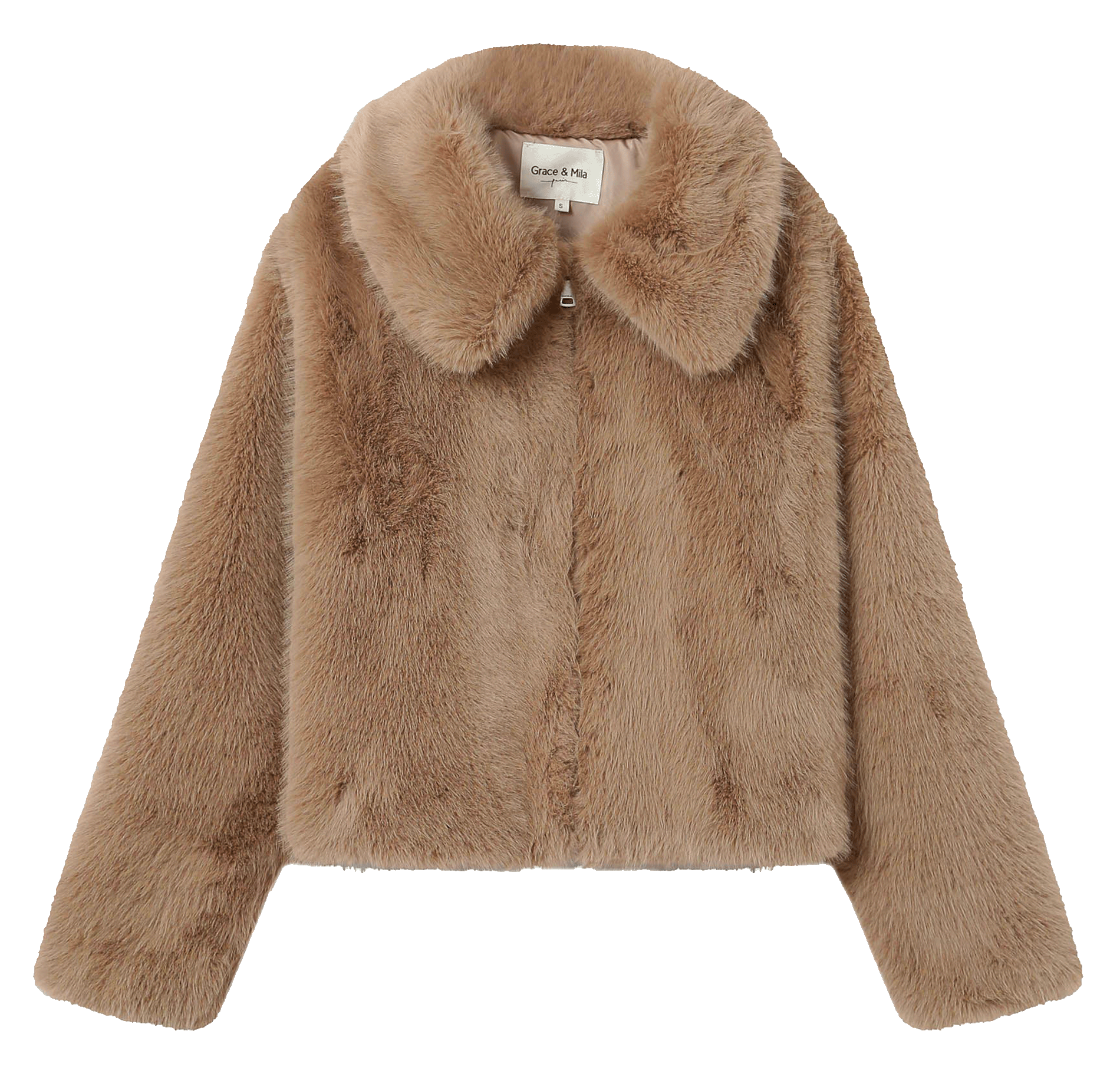 Jas met omgeslagen kraag en faux bonteffect. GRACE ET MILA Beige