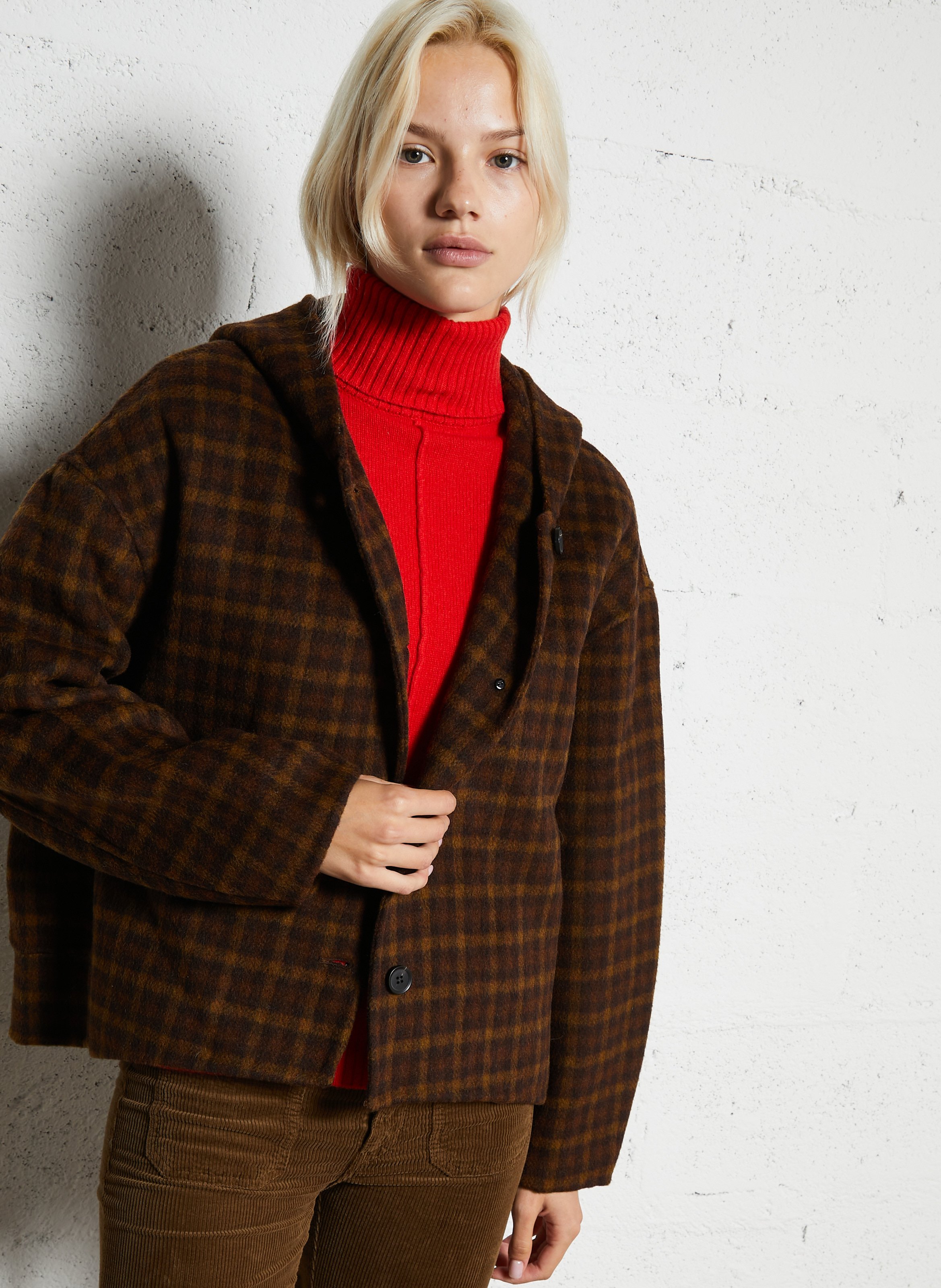 Weiter Karomantel aus Wollmix THE KORNER Braun