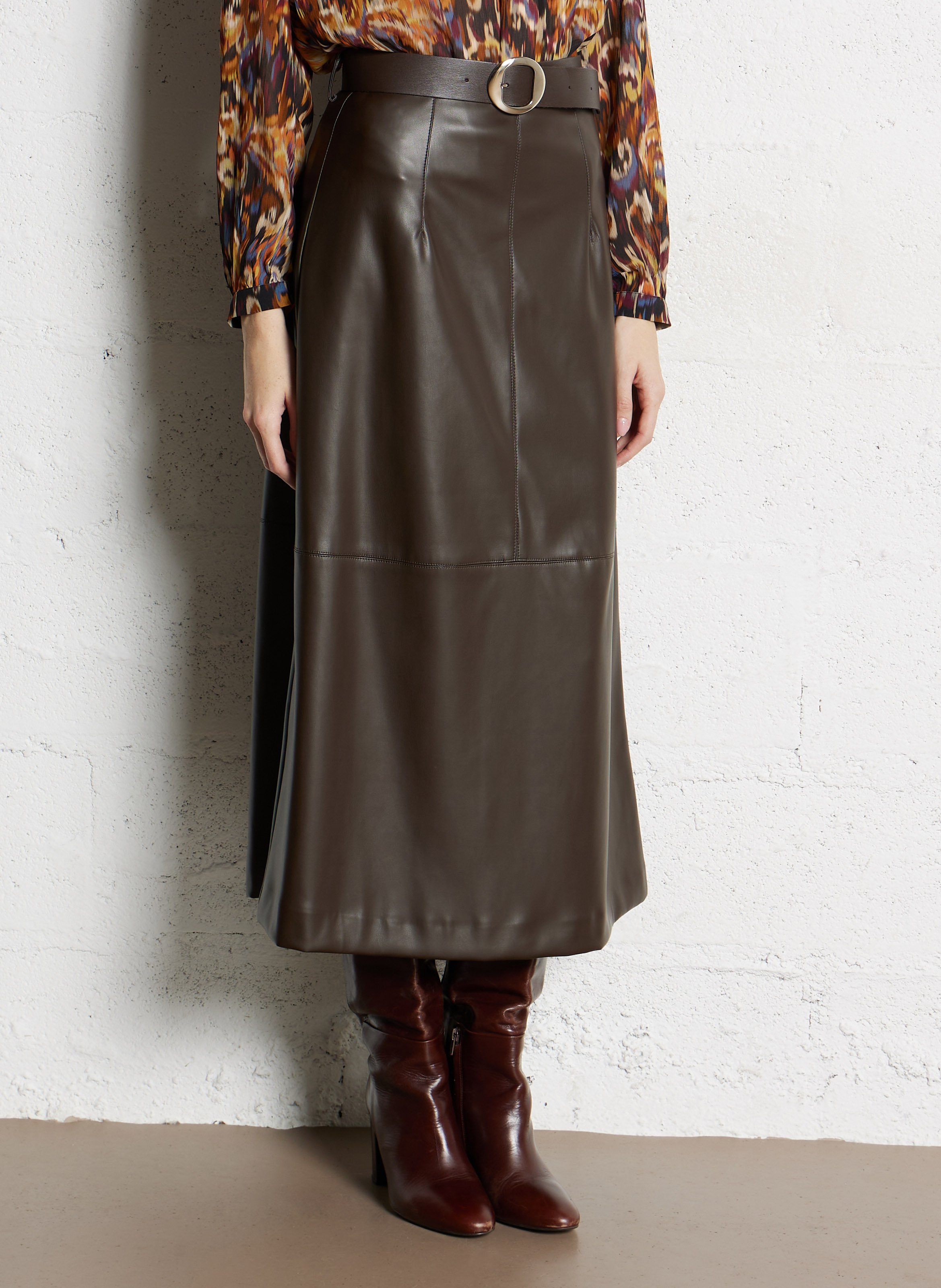 Jupe longue effet cuir IMPERIAL Marron