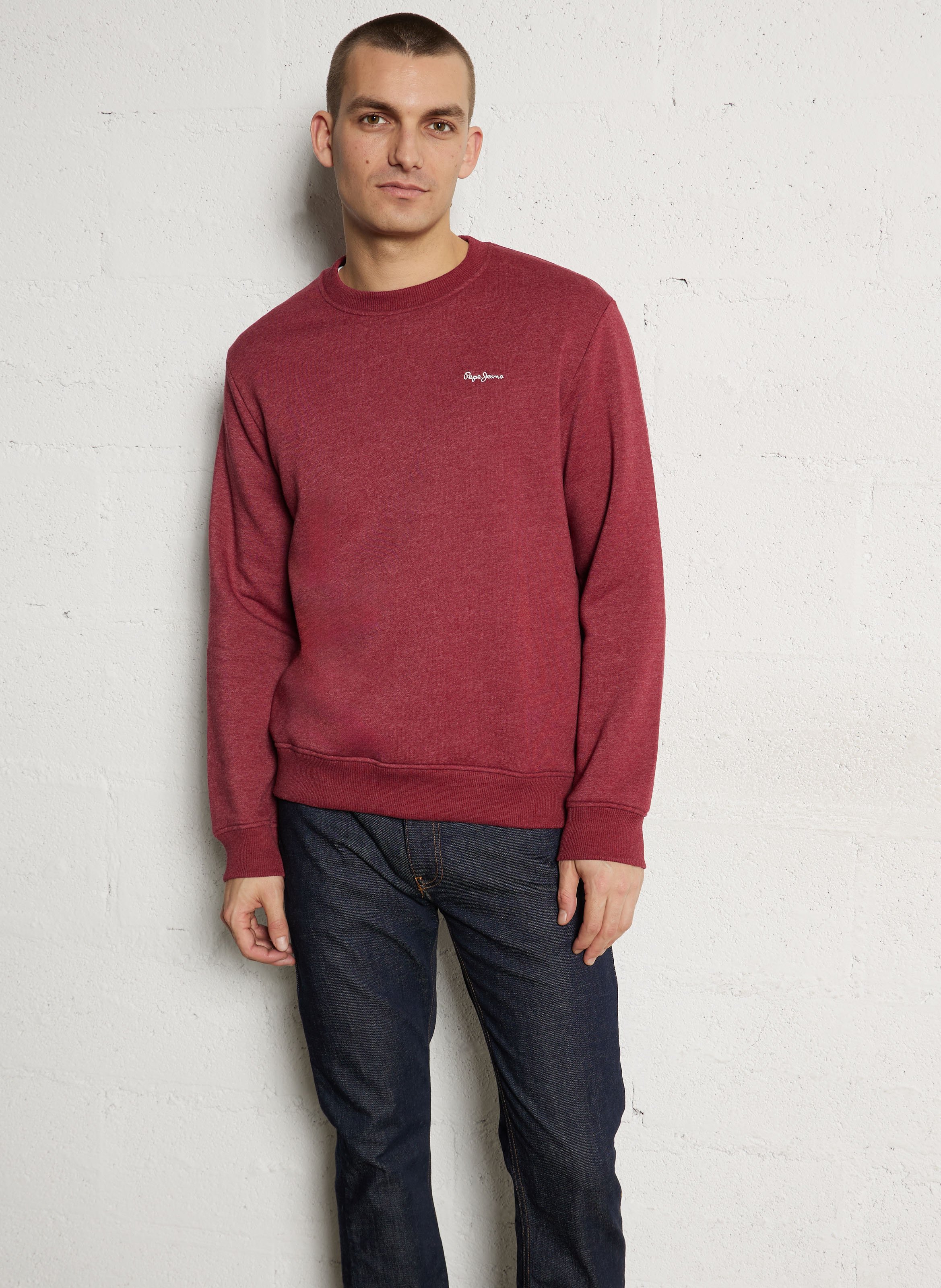 Sweat droit col rond brodé en coton mélangé PEPE JEANS Rouge