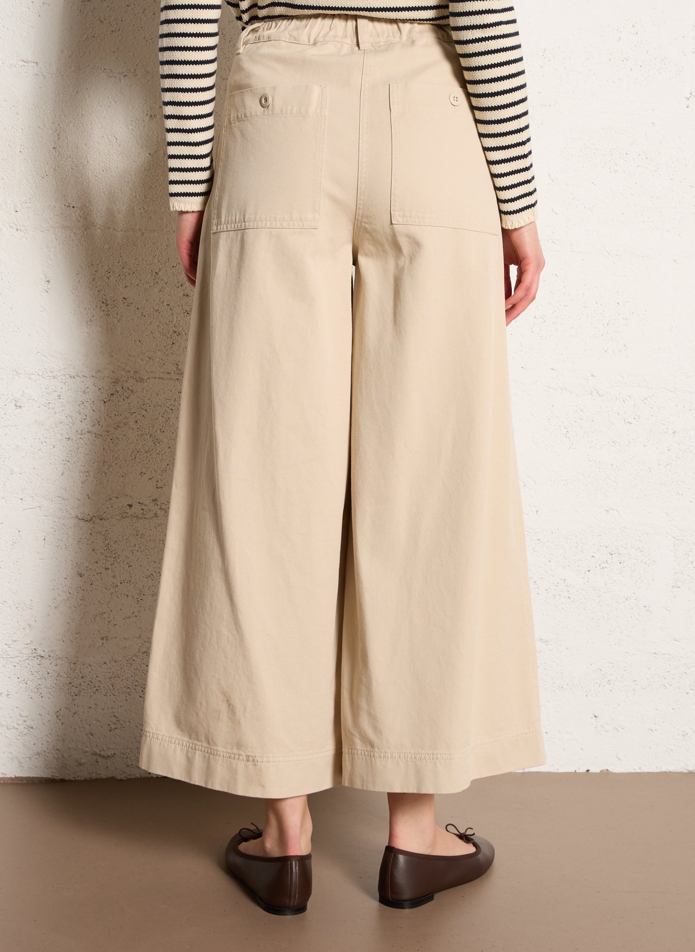 Wijde broek van katoen met hoge taille Beige