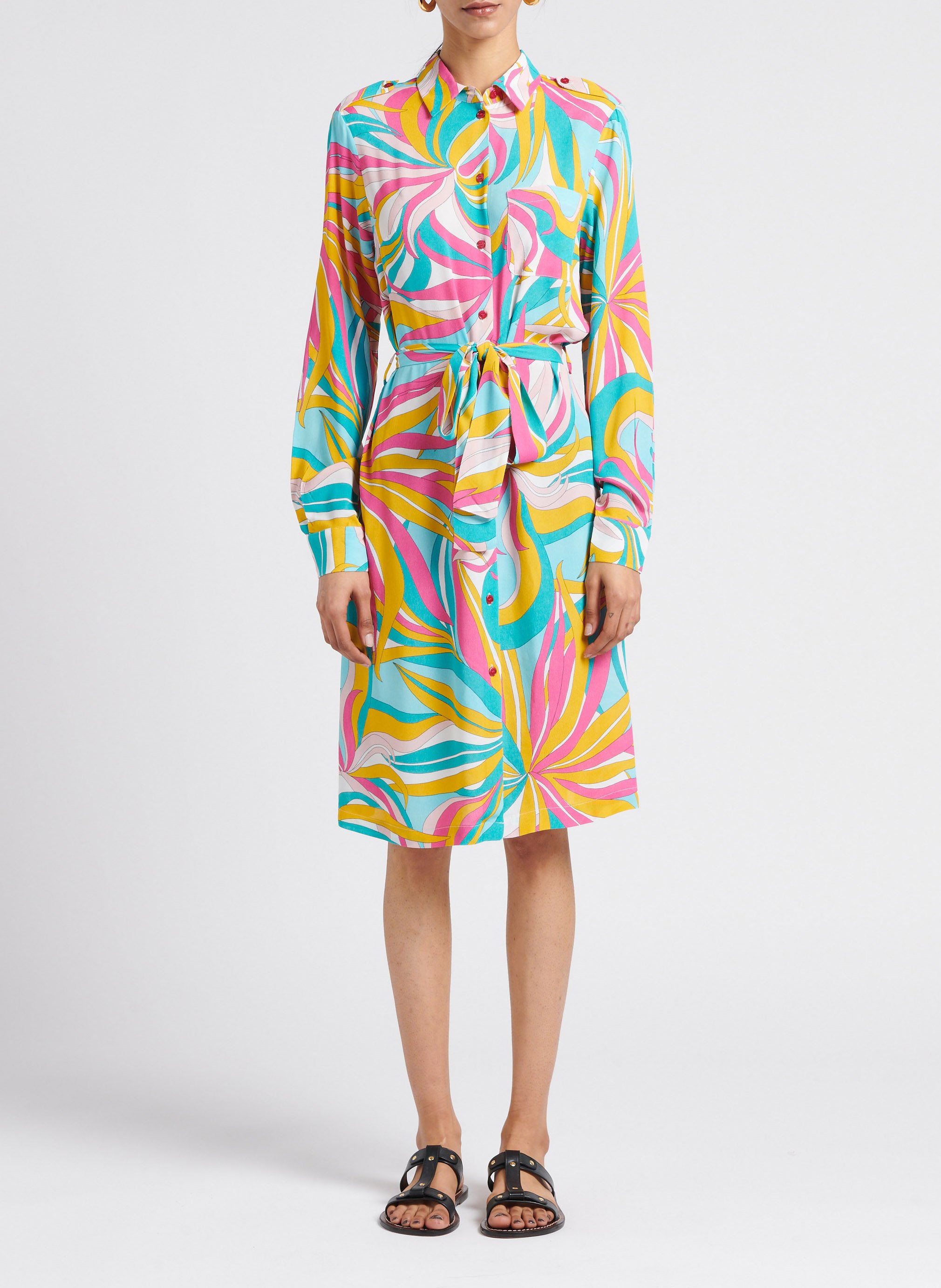 Gerade geschnittenes Hemdblusenkleid mit Print PINKO Mehrfarbig