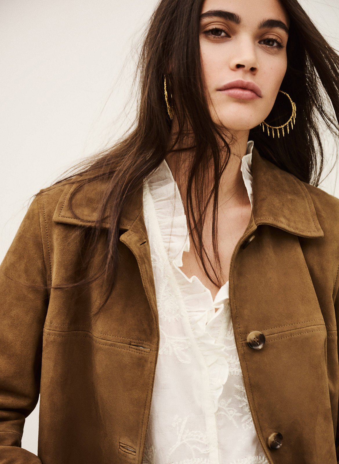 Veste droite col classique en cuir velours BA&SH Marron