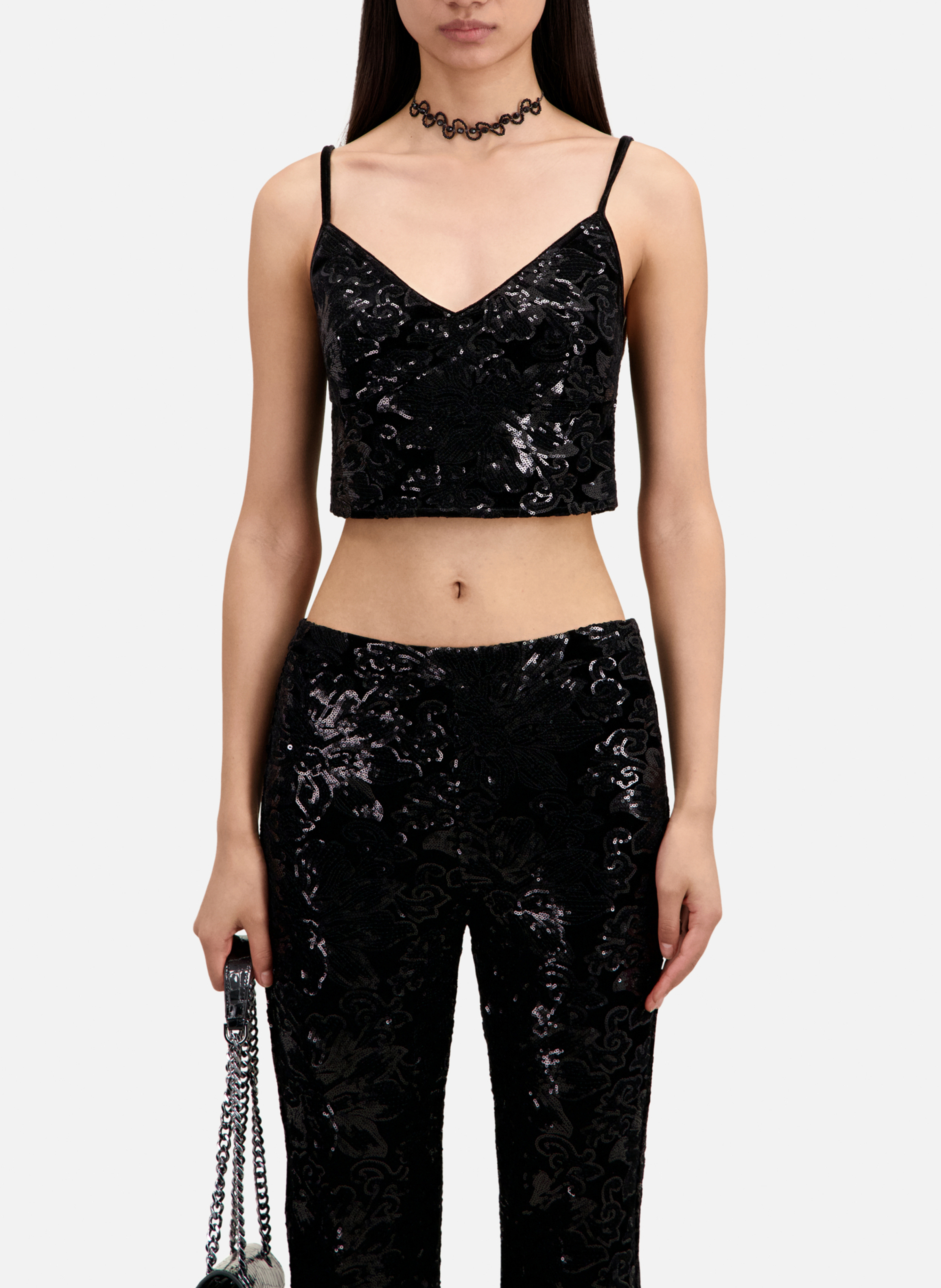 Pantalon flare taille haute brodé THE KOOPLES Noir