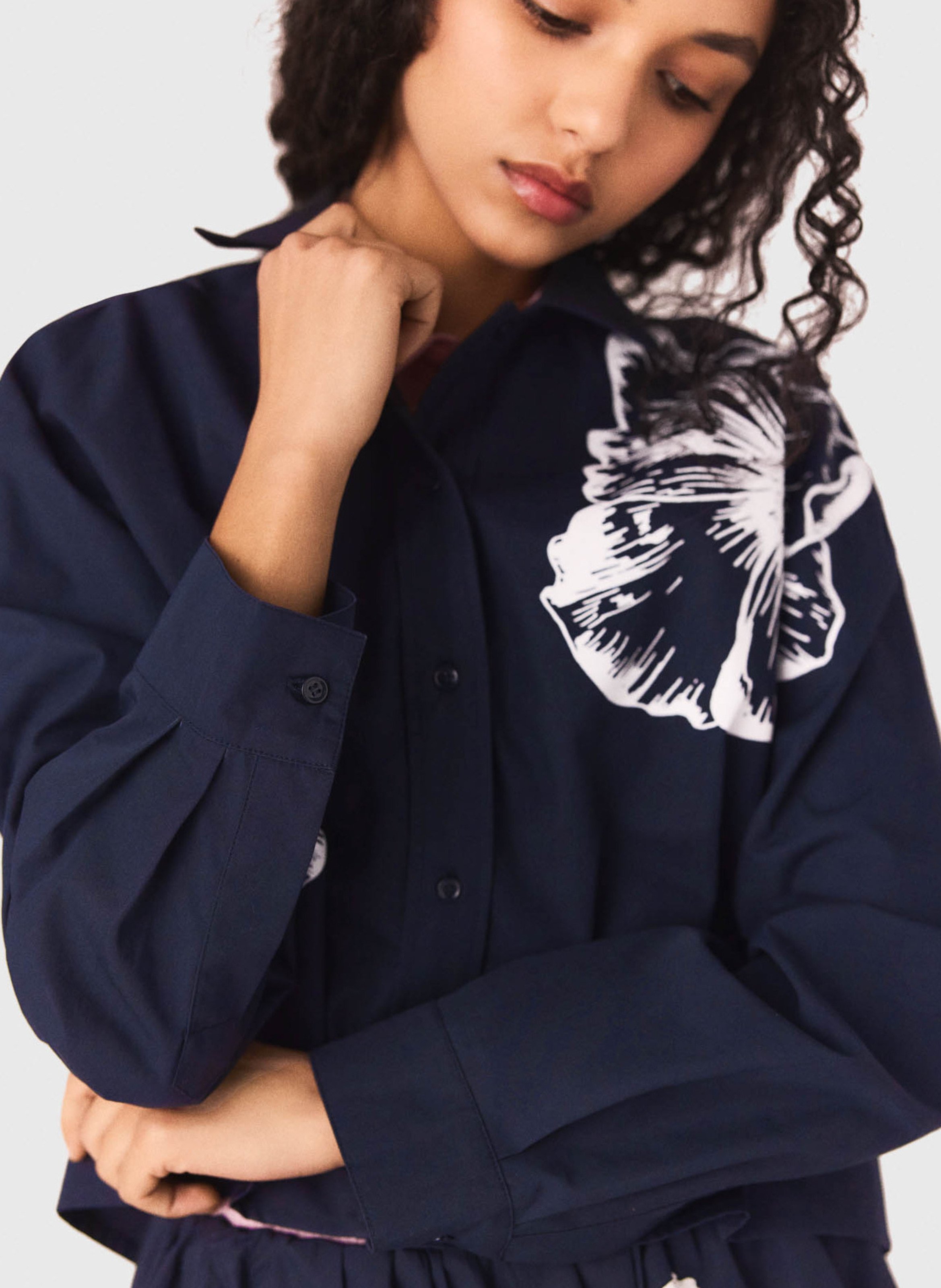 Floral print cotton shirt MAJE Blue