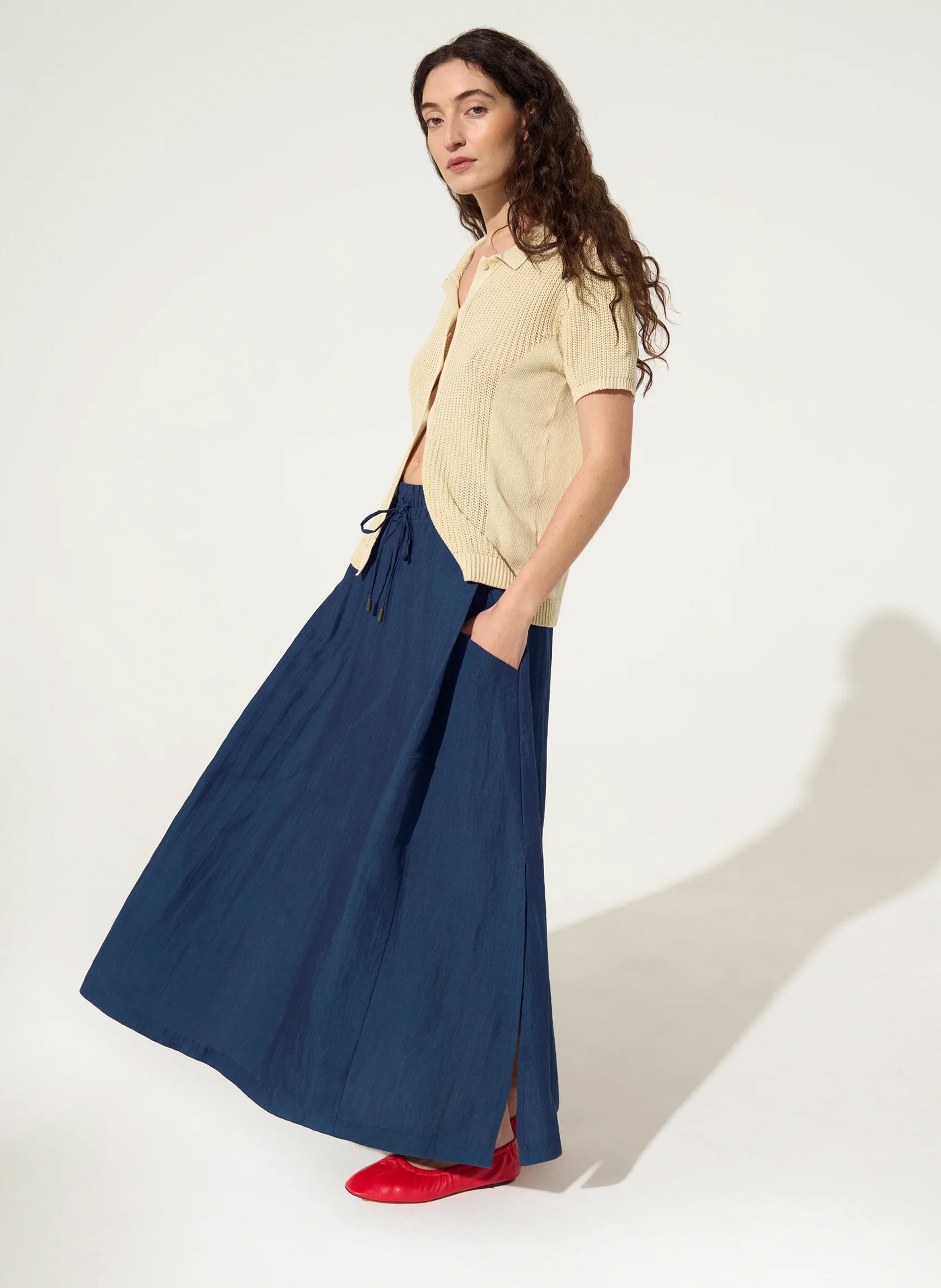 Jupe évasée en lin mélangé ACOTE Bleu