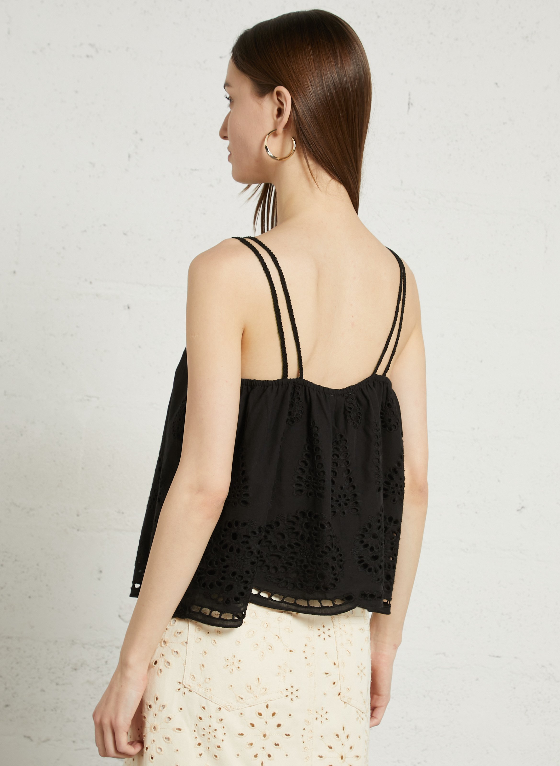 Embroidered loose fit top with straps THE KORNER Black