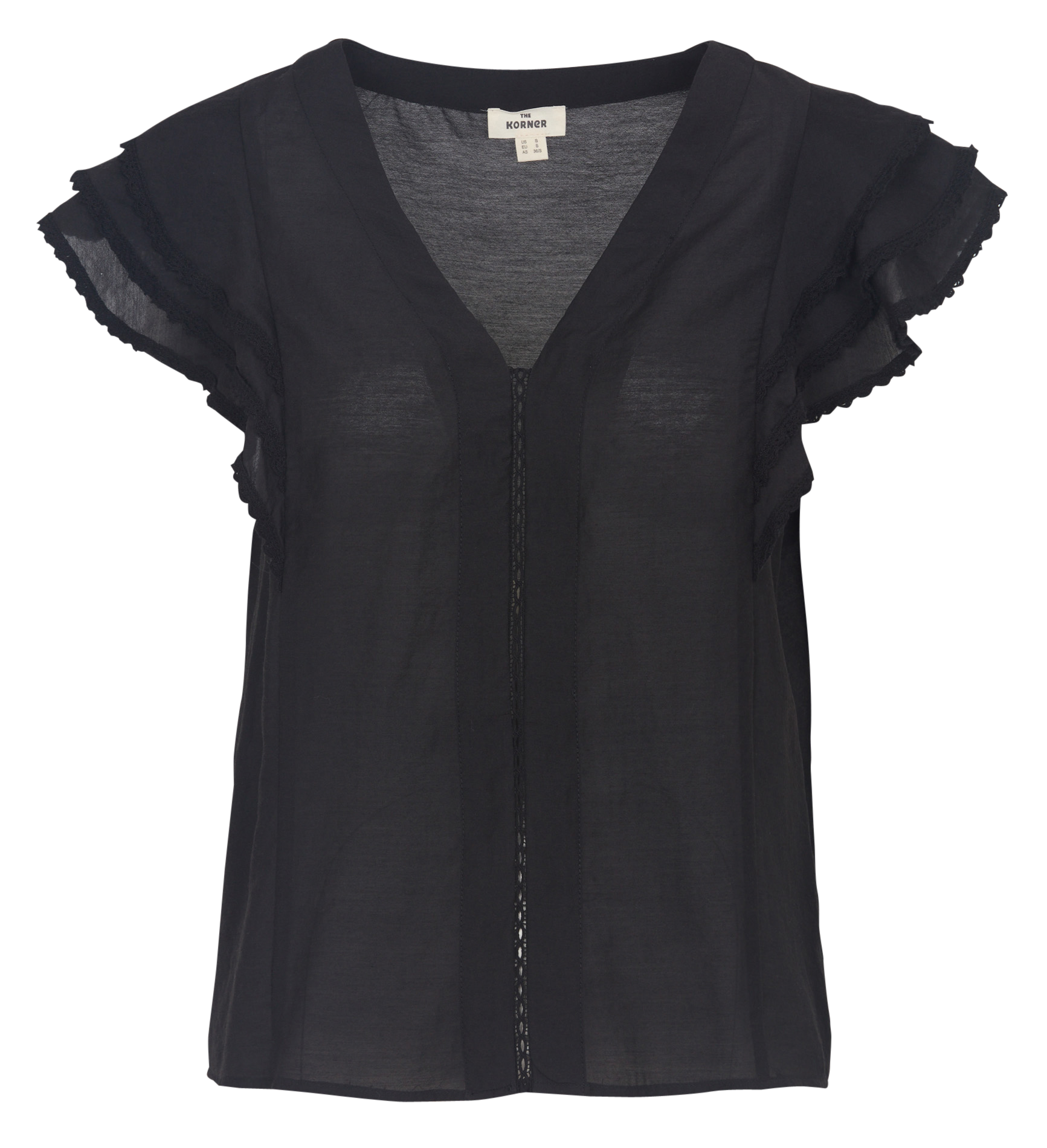 Top droit col V THE KORNER Noir