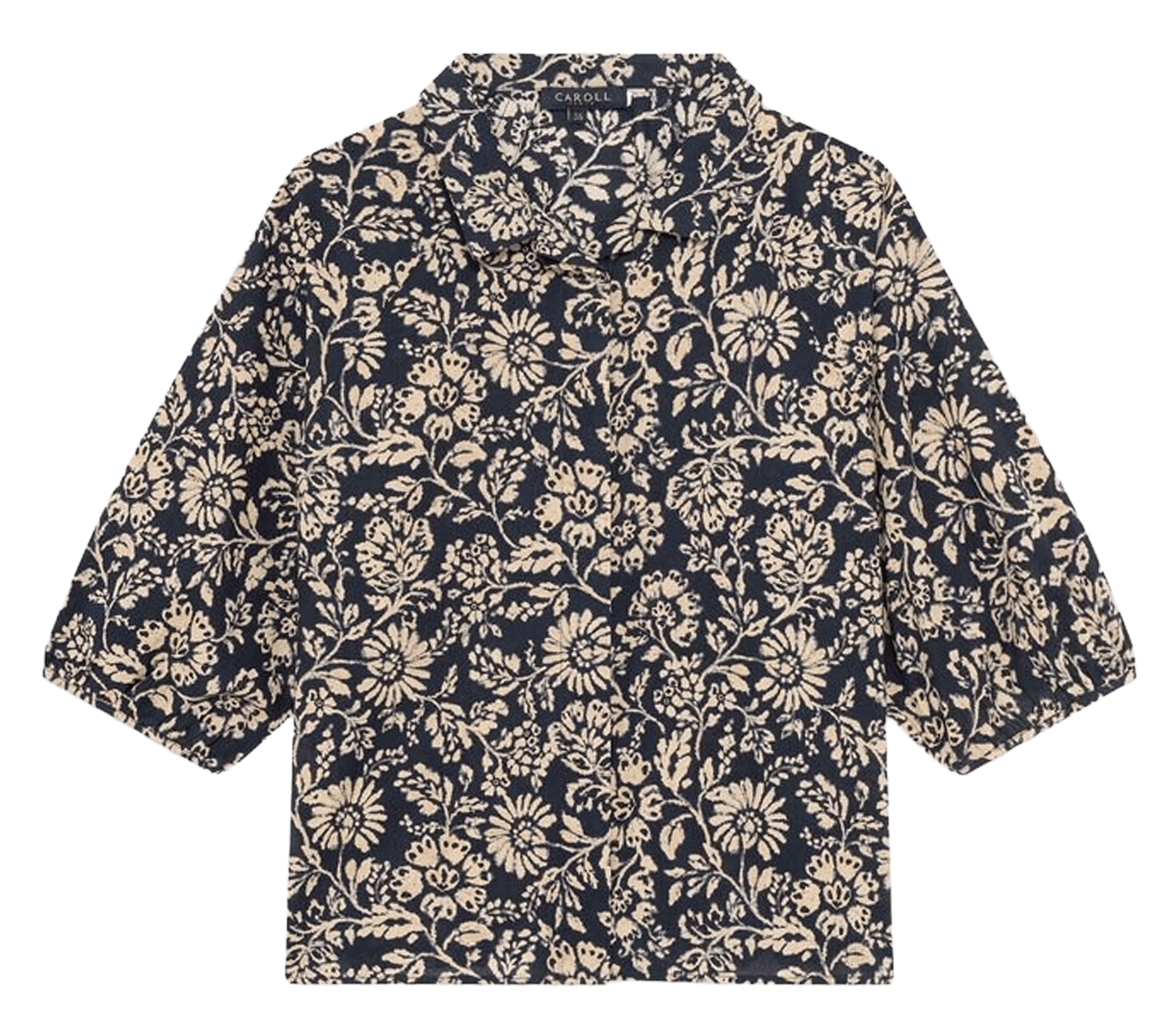 Chemise droite col classique en coton imprimé CAROLL Bleu