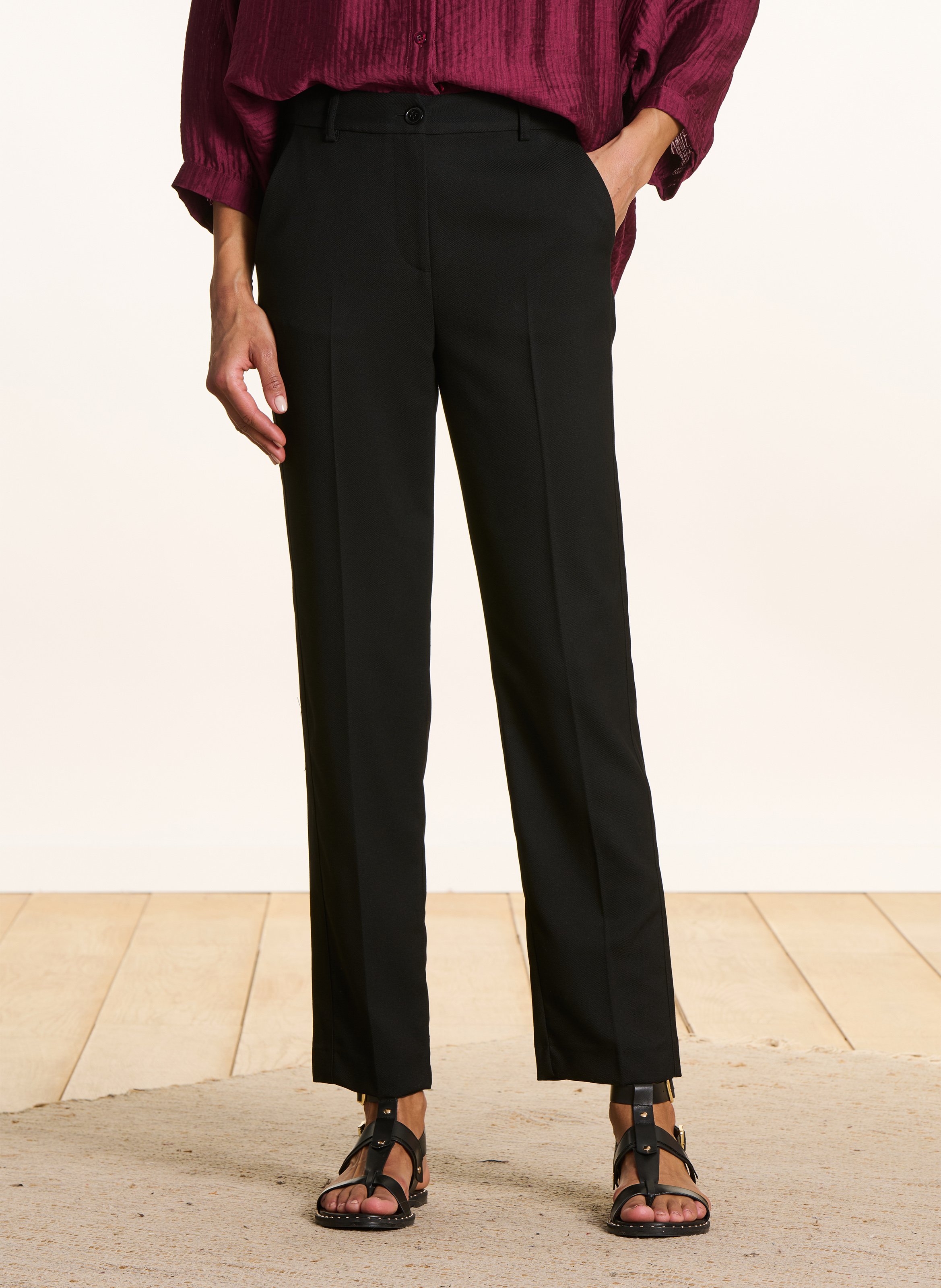 Solid 7/8 length cigarette pants LA FEE MARABOUTEE Black
