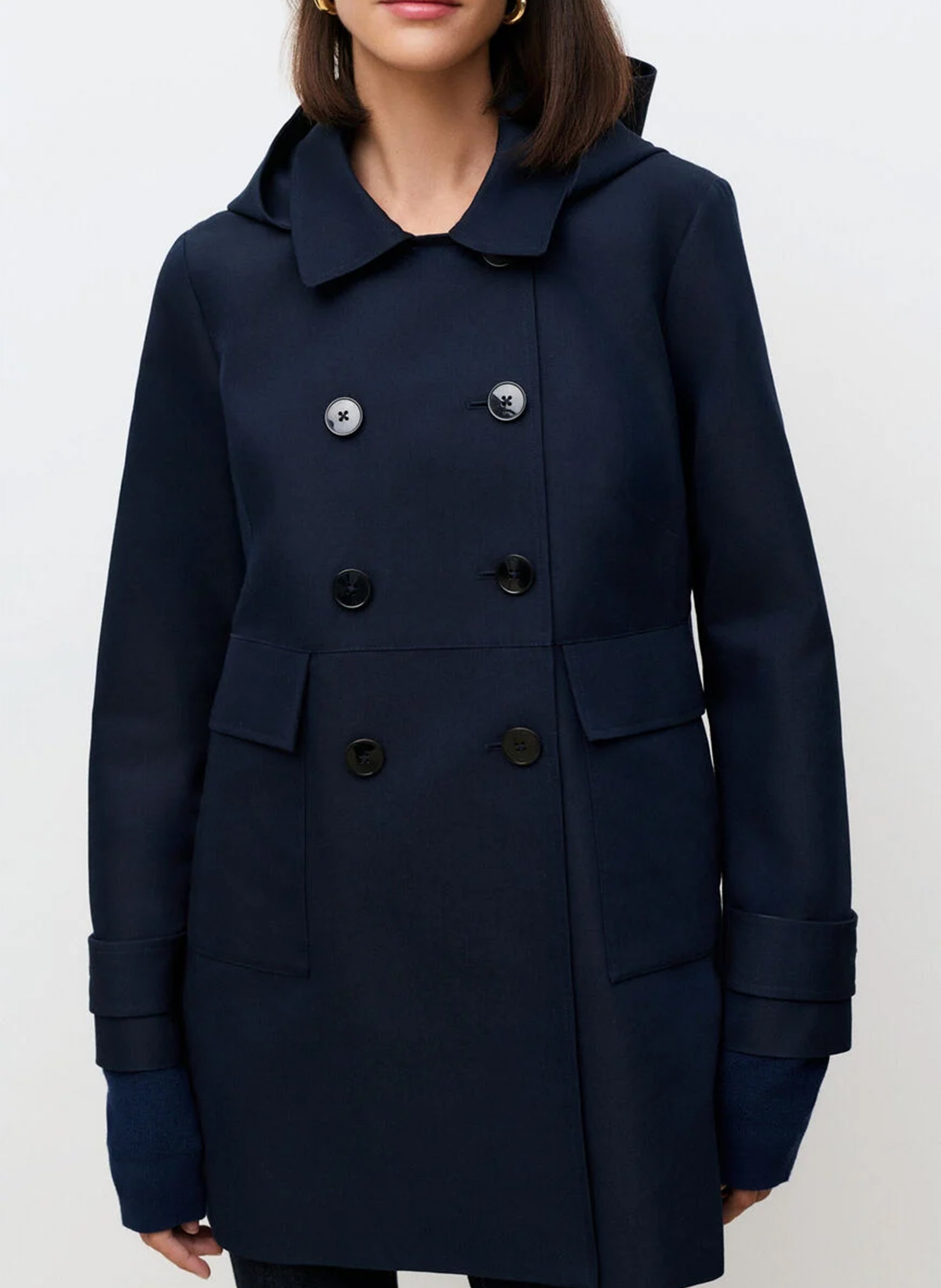 Trench droit à capuche en coton mélangé CAROLL Bleu