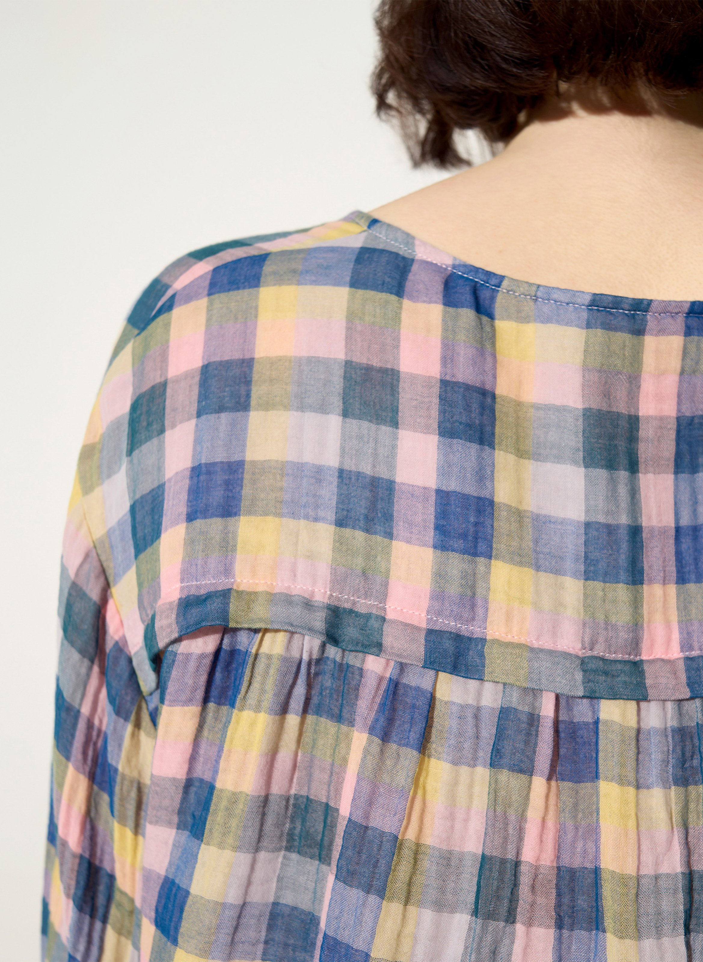 Blouse col bateau à carreaux COTELAC ACOTE Bleu