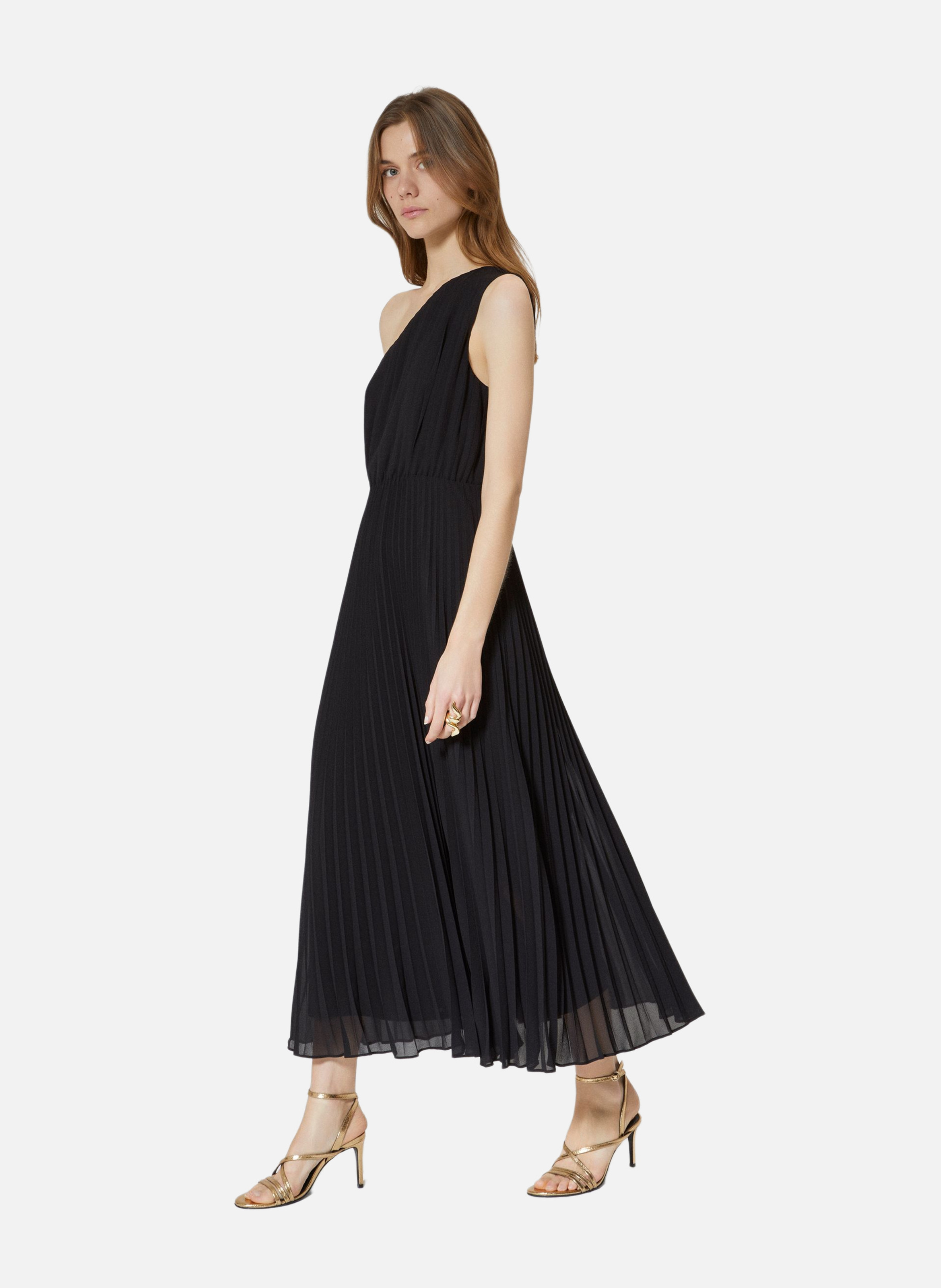 Asymmetrical Pleated Maxi Dress THE KOOPLES Black