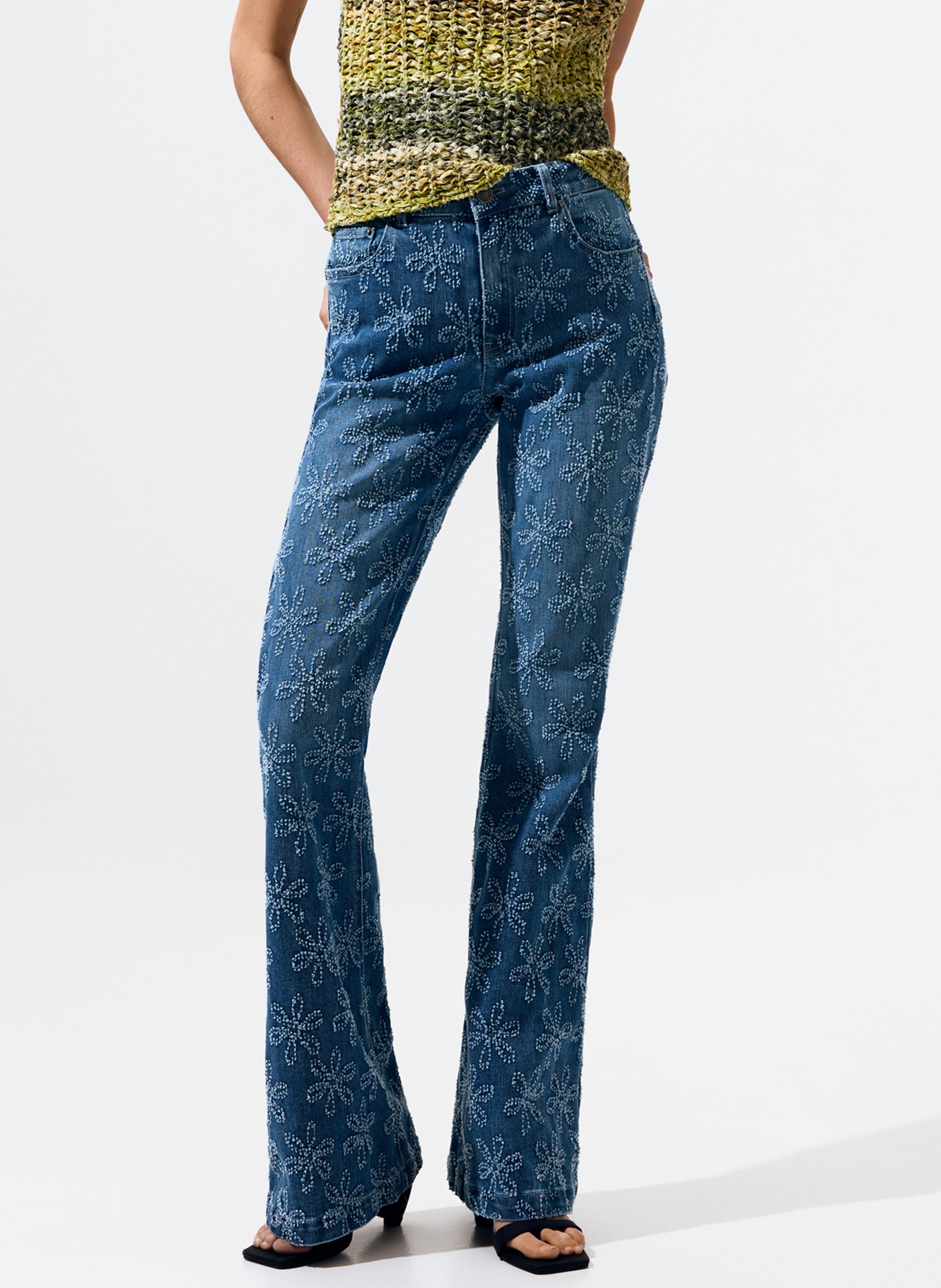 Jean flare taille haute à motifs DESIGUAL Bleu