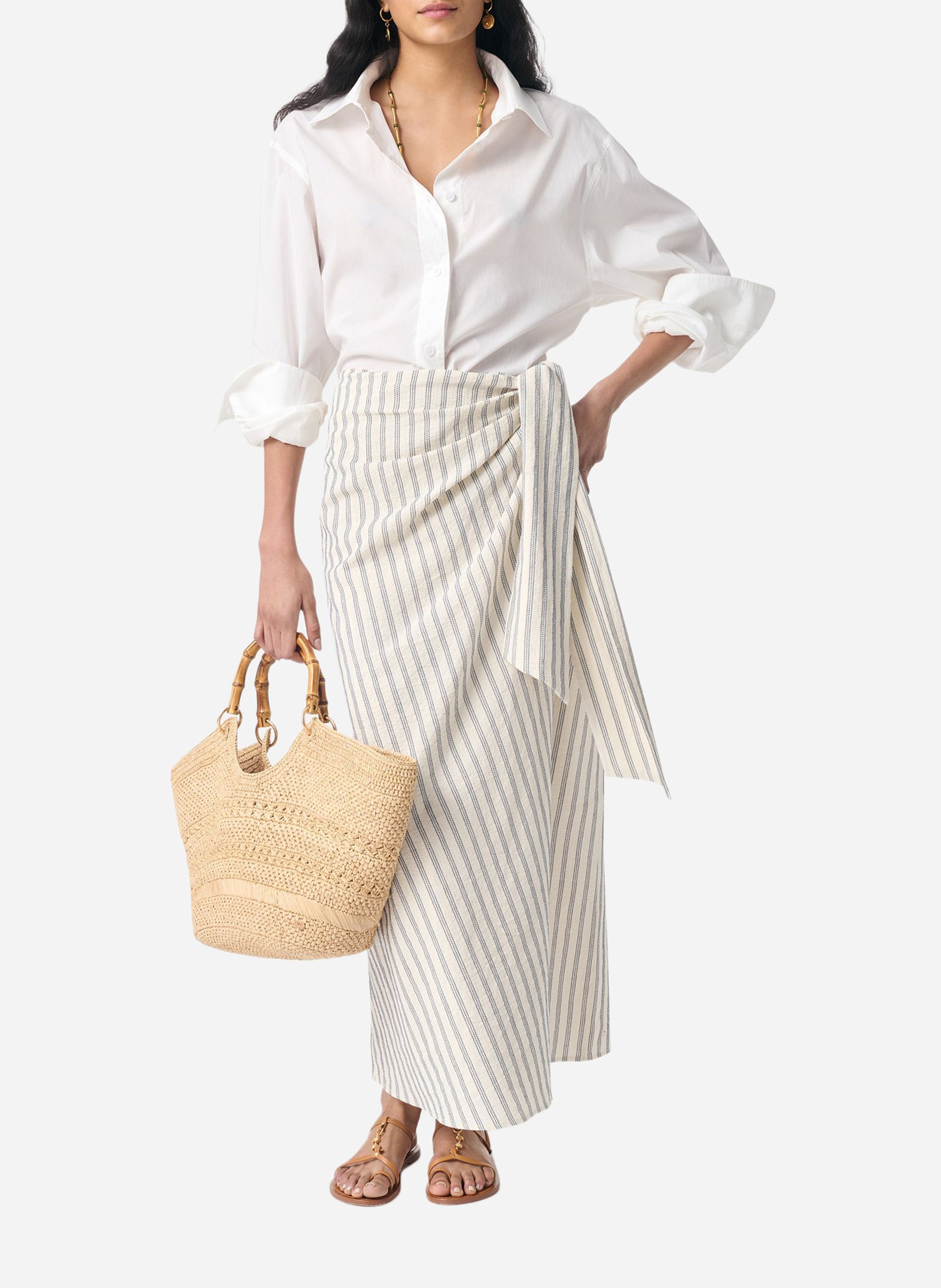 Jupe longue rayé en coton mélangé VANESSA BRUNO Bleu