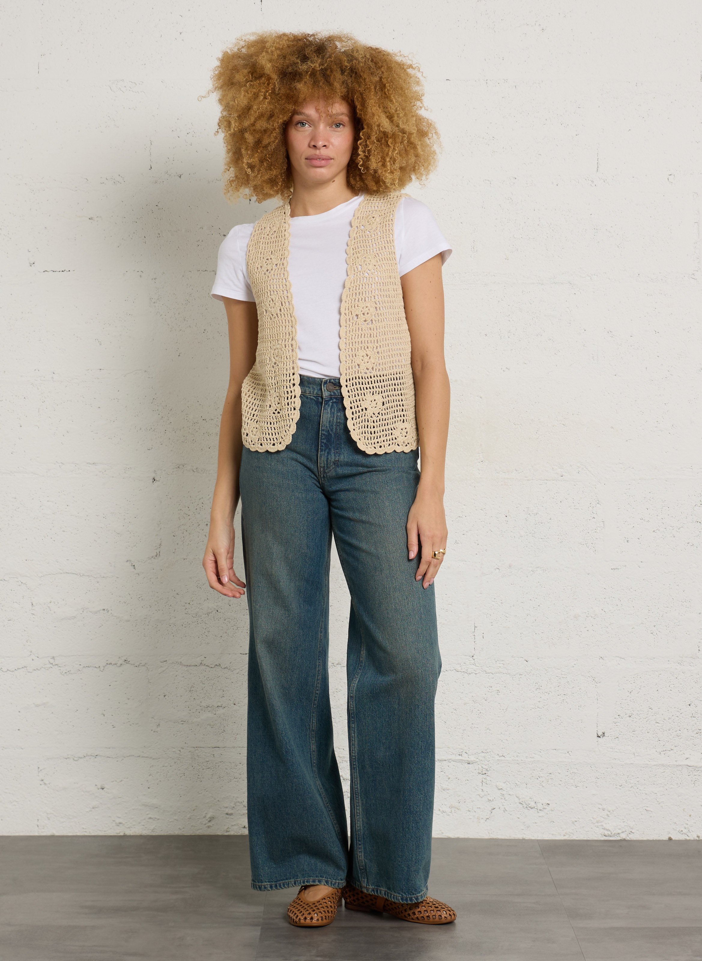 Openwork knit straight vest SUD EXPRESS White