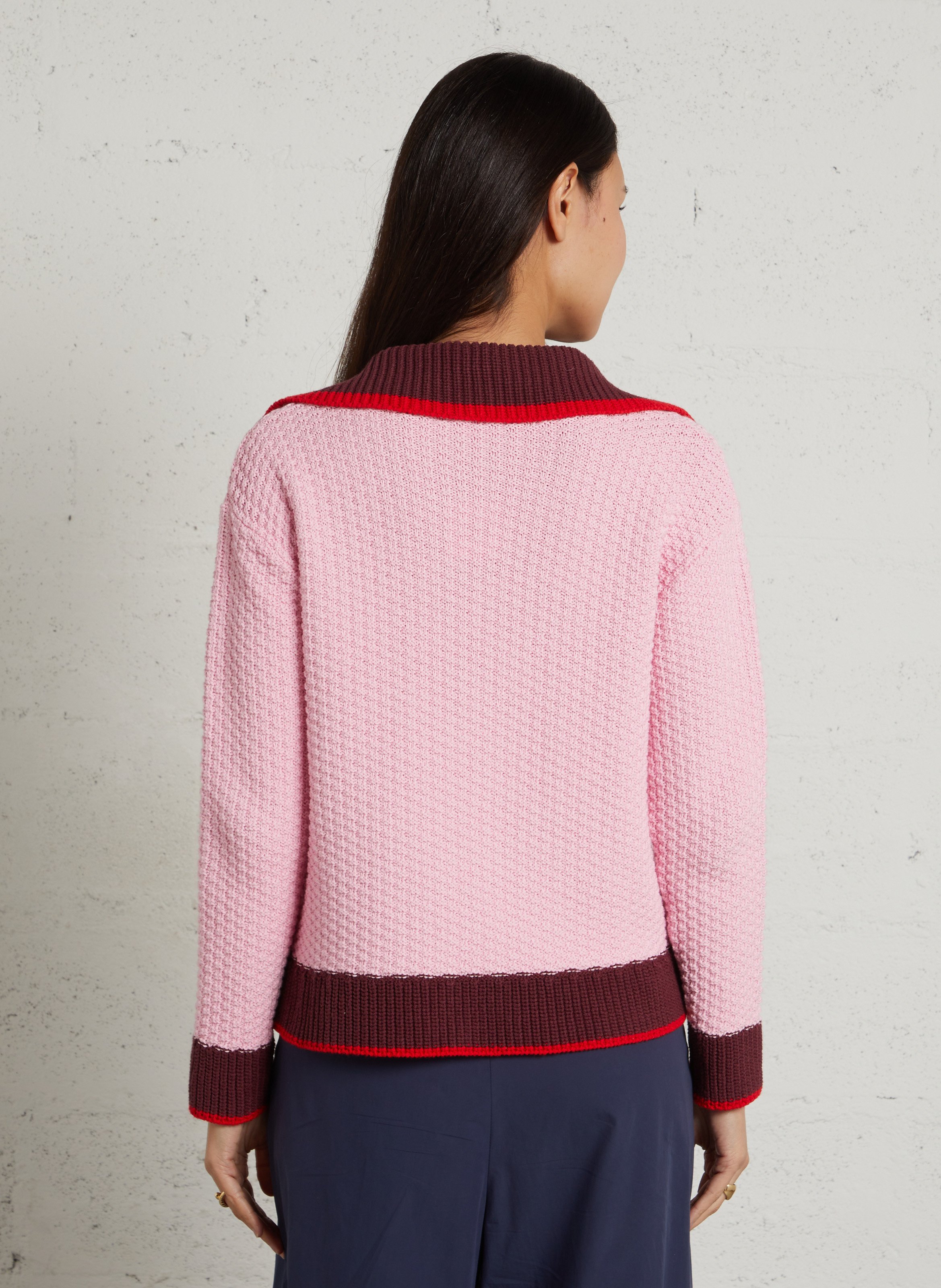Gerade geschnittener Pullover aus Baumwoll-Mix mit V-Ausschnitt DR BLOOM Rosa