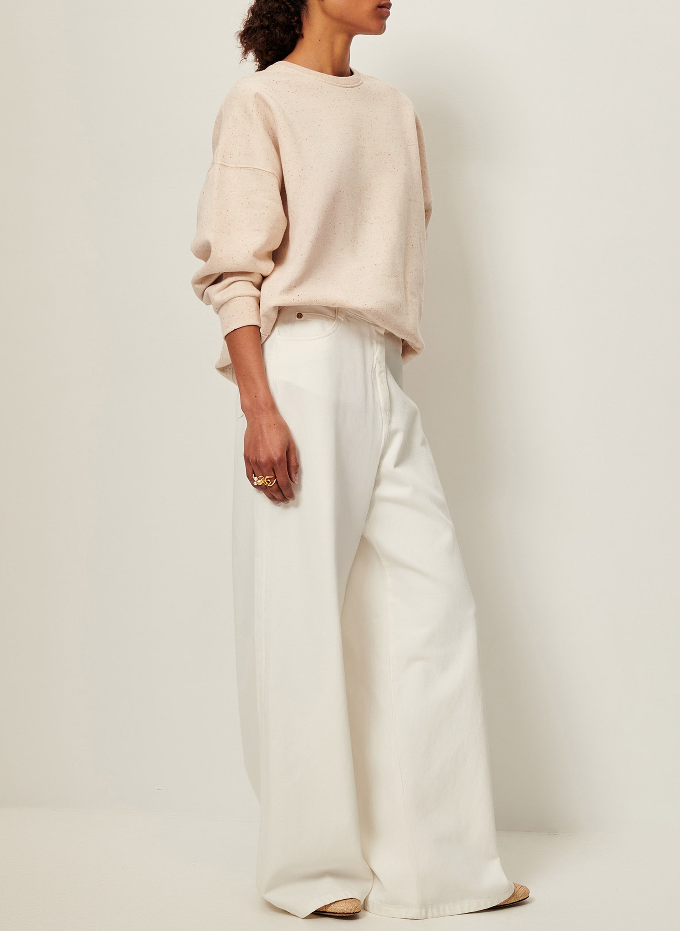 Sweat col rond oversize en coton mélangé SESSUN Beige