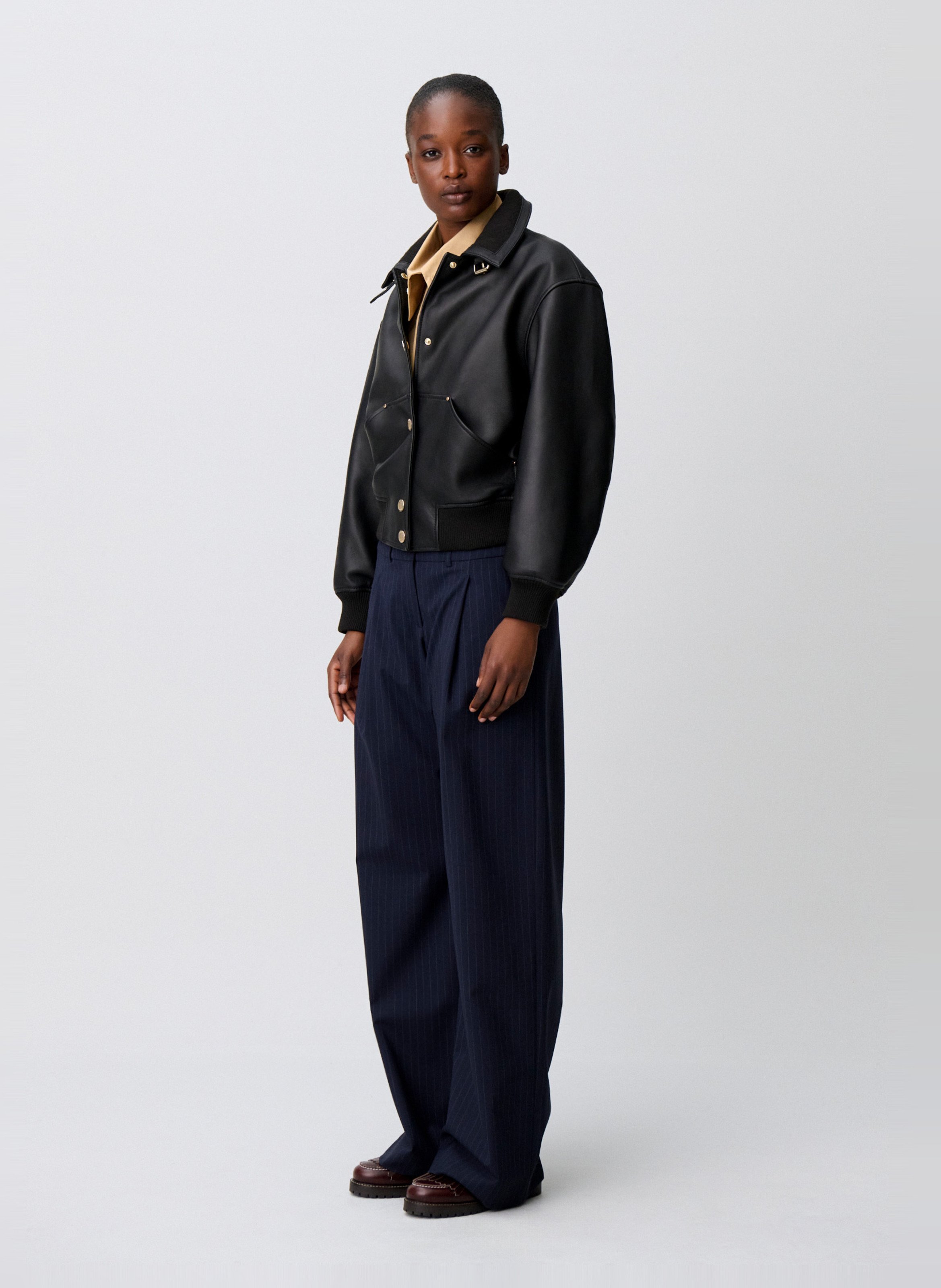 Blouson ample en cuir CLAUDIE PIERLOT Noir