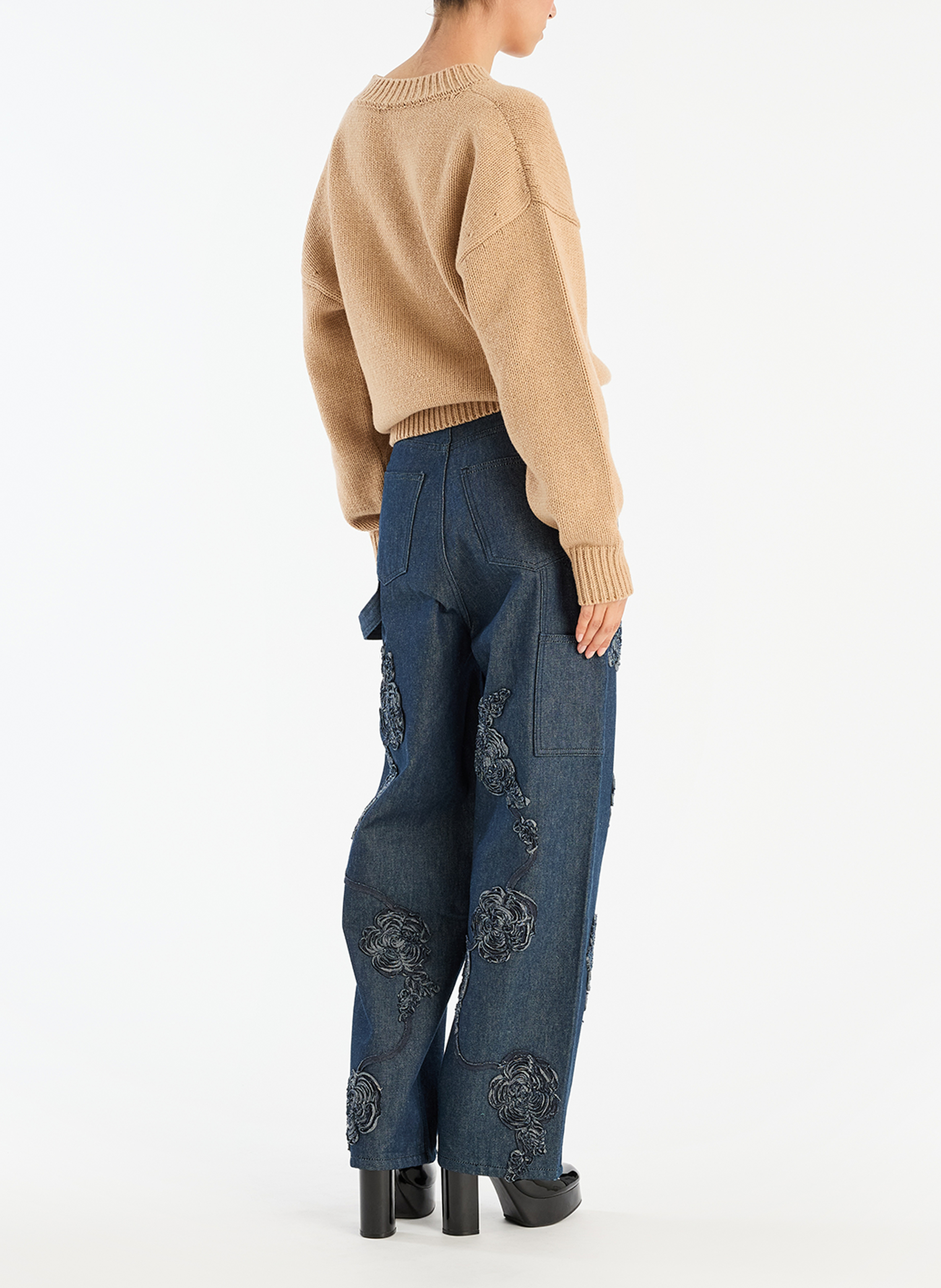 Einfarbiges V-Ausschnitt-Pullover aus Wolle und Kaschmir ROTATE Beige