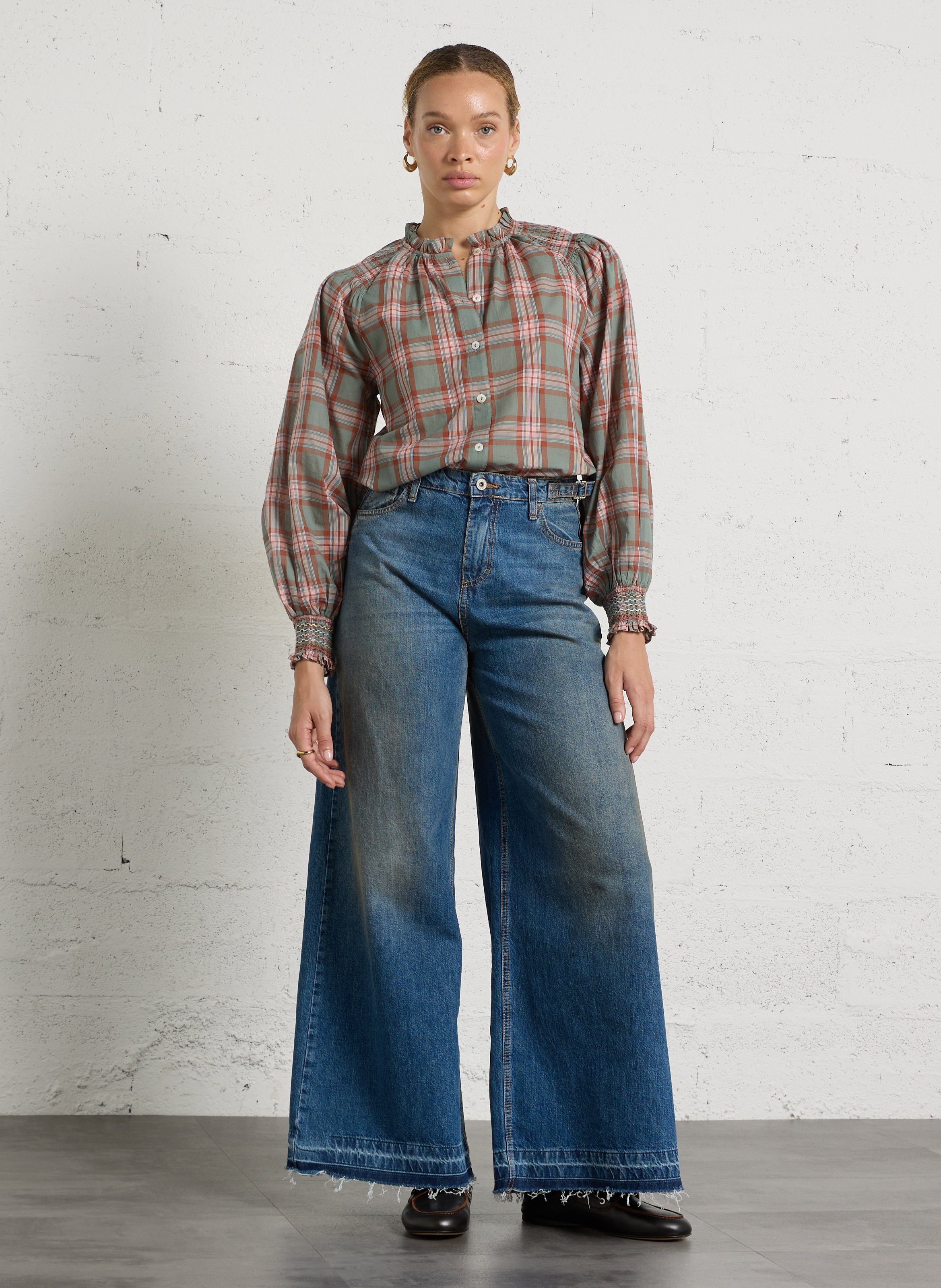 Straight shirt with high neck in printed cotton MAISON 123 Blue