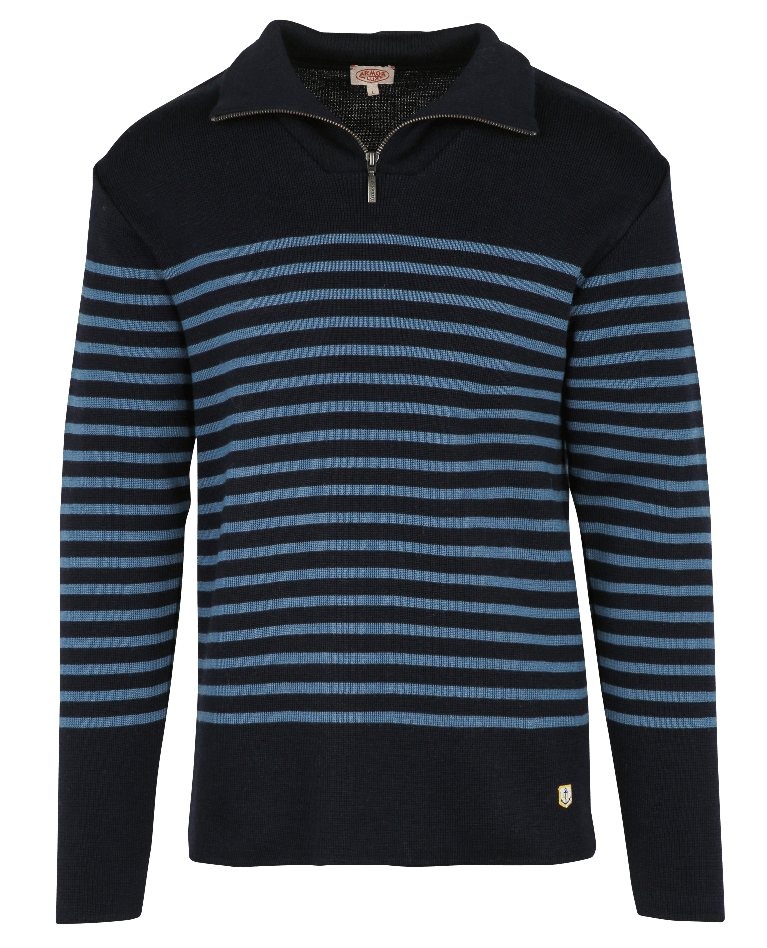 Slim-fit wool Breton top with zip-up high neck ARMOR LUX Blue