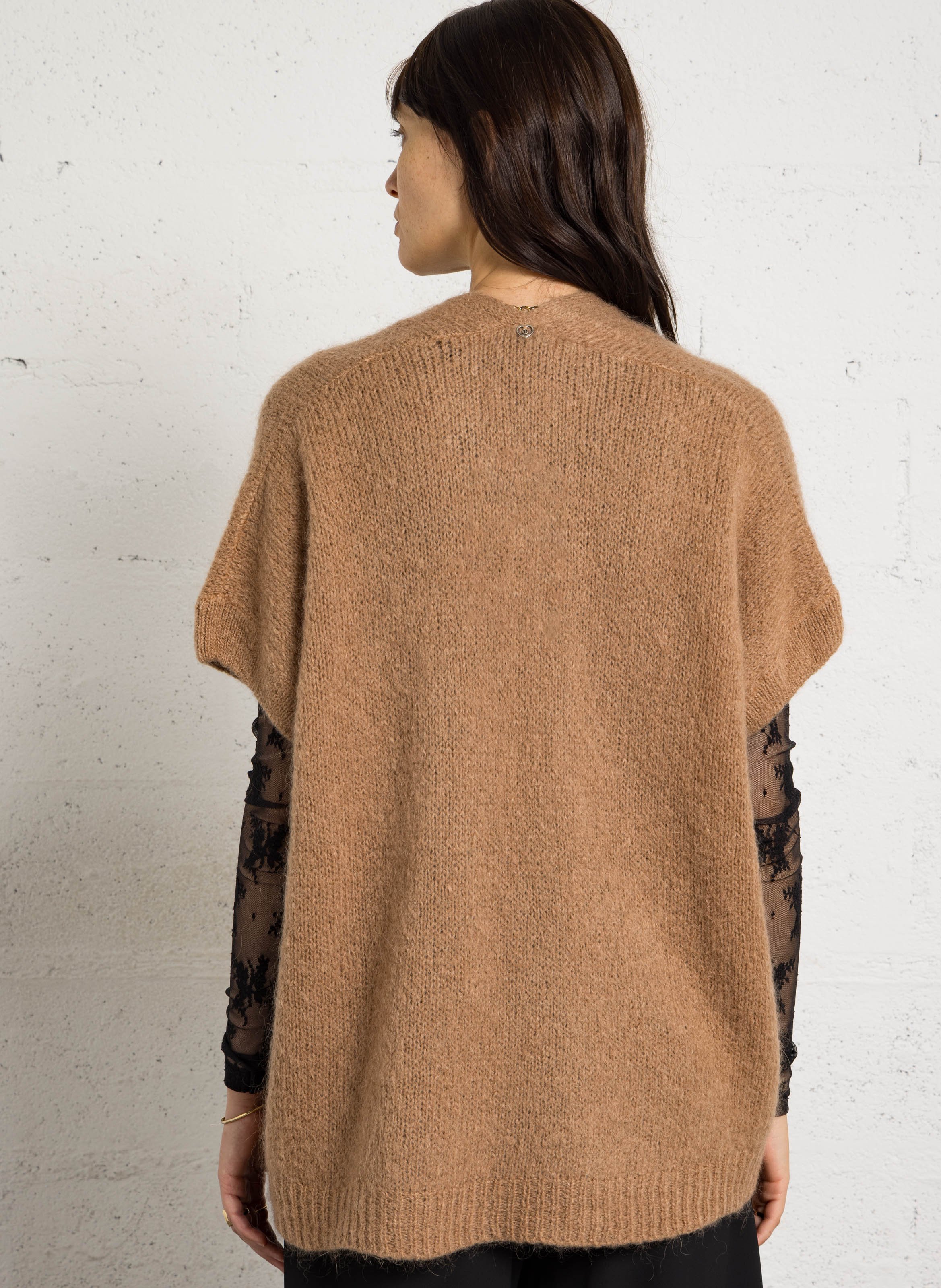 Sleeveless wool-blend cardigan PLEASE Brown