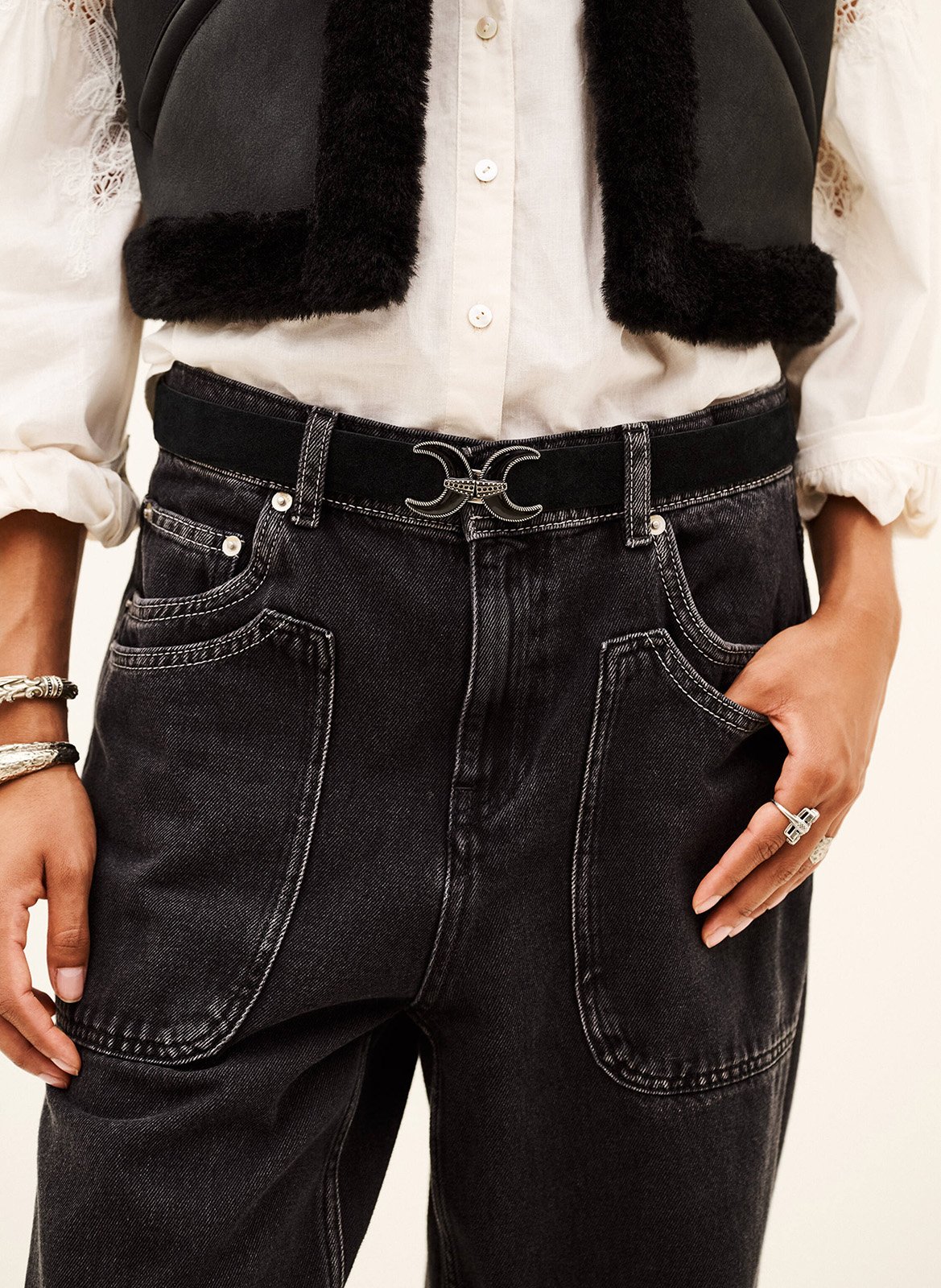 Ceinture en cuir daim BA&SH Noir