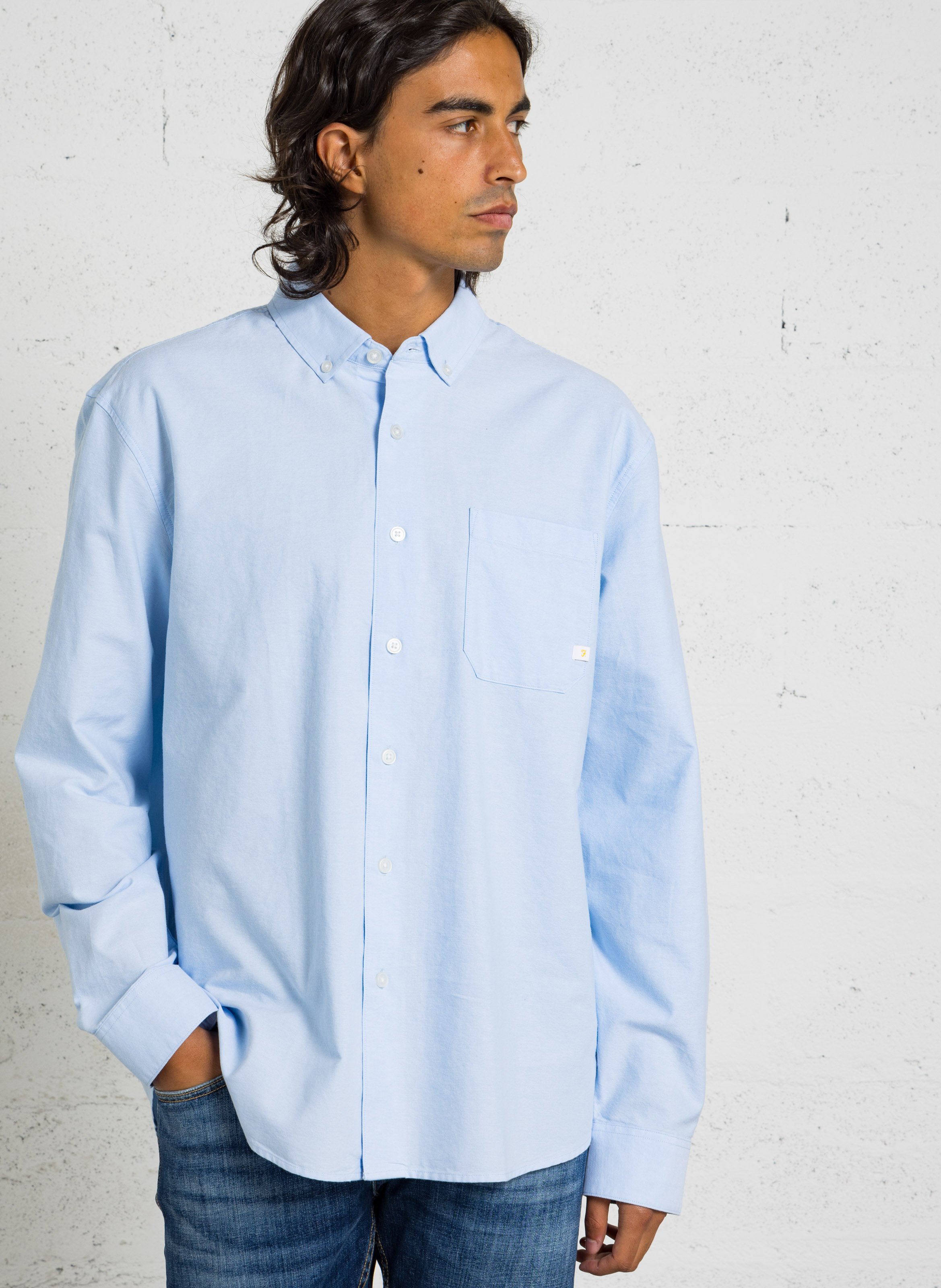 Chemise manches longues en coton biologique FARAH Bleu