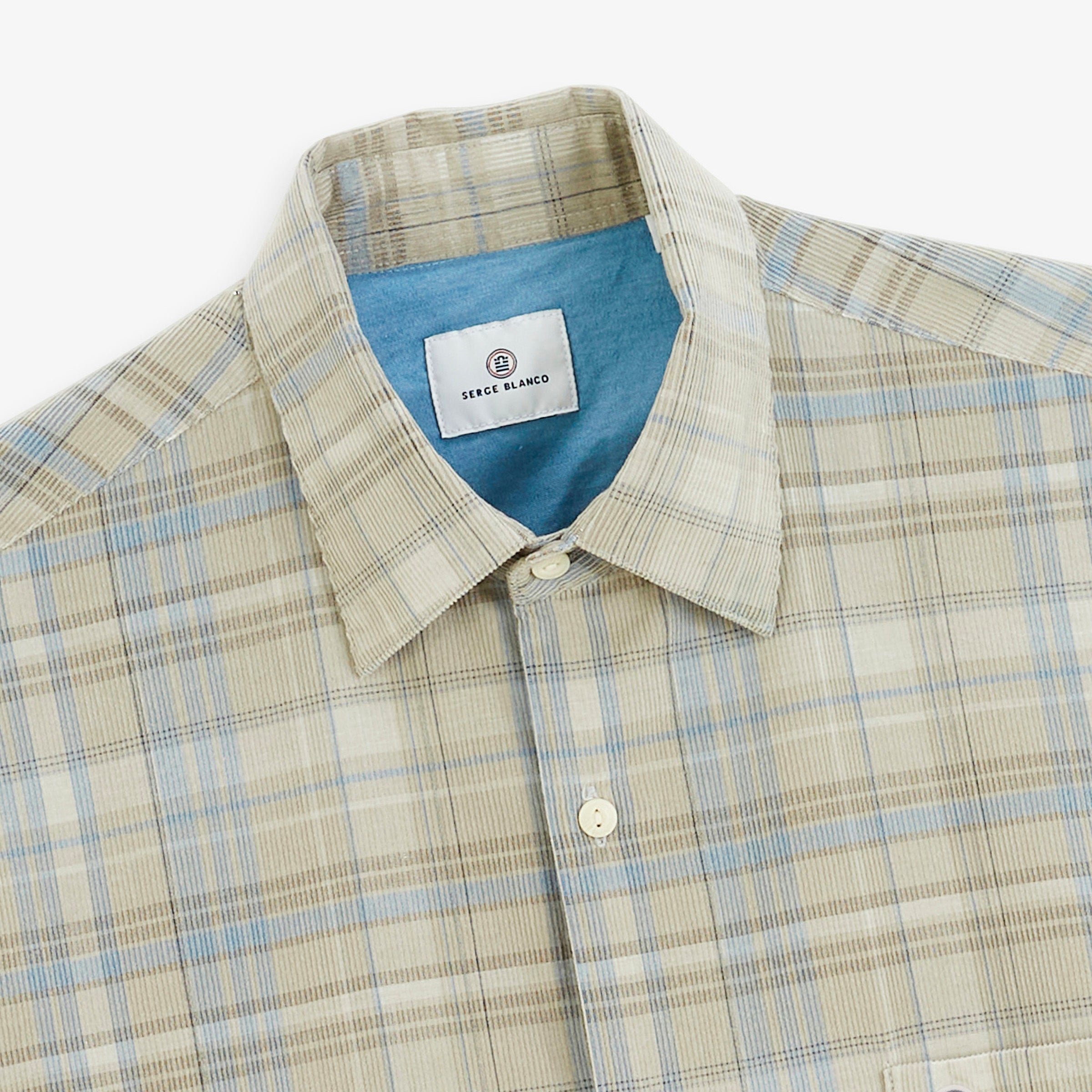 Long-sleeve corduroy shirt in gray checkered feather SERGE BLANCO Grey