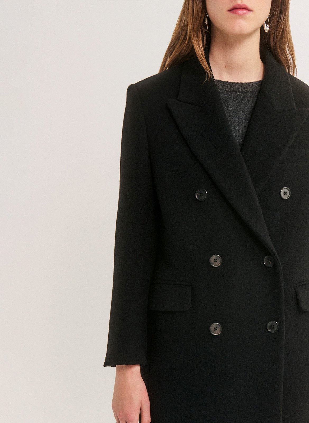 Manteau cintrée col tailleur en laine mélangée PABLO Noir
