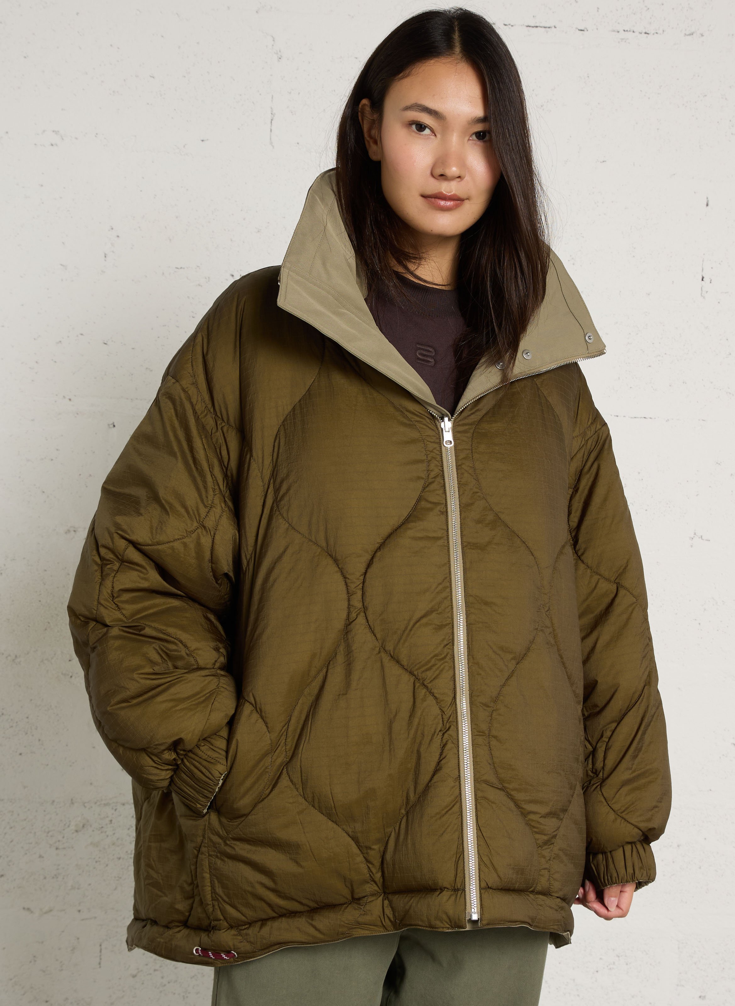 Doudoune ample col montant BELLEROSE Kaki